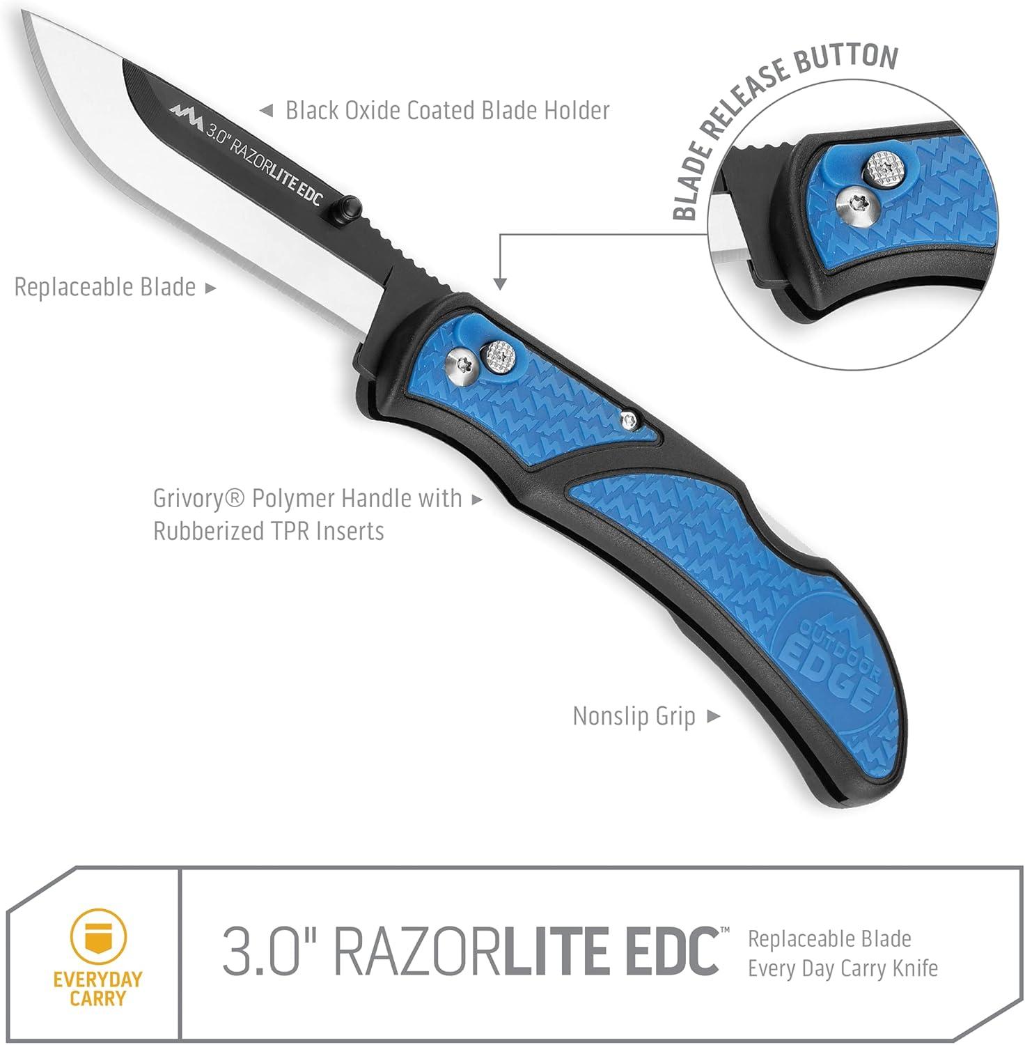 imageOUTDOOR EDGE 30quot RazorLite EDC Knife EDC Folding Knife with Replaceable Blades and Clip One Hand Opening for Everyday Carry Orange 4 BladesBlue