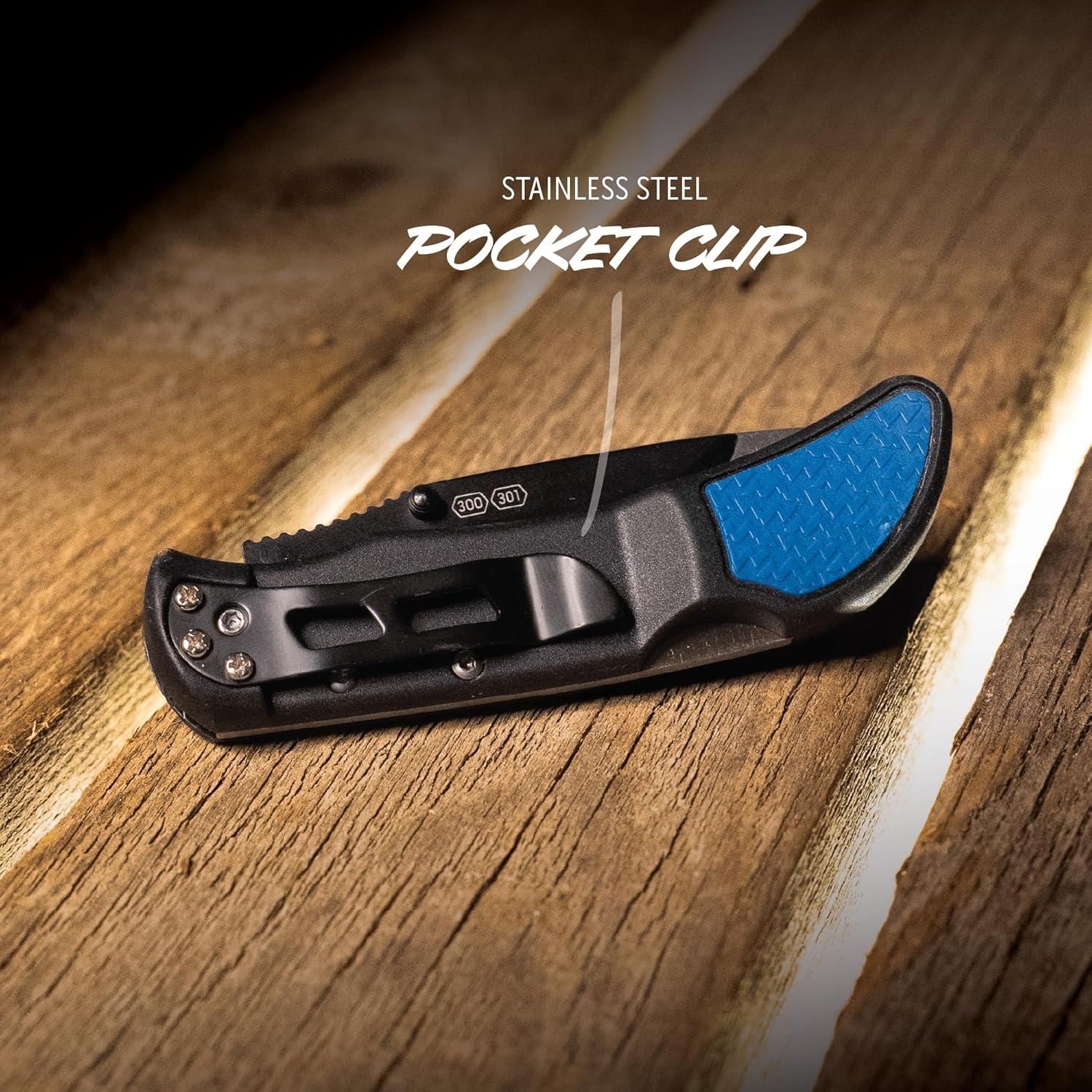 imageOUTDOOR EDGE 30quot RazorLite EDC Knife EDC Folding Knife with Replaceable Blades and Clip One Hand Opening for Everyday Carry Orange 4 BladesBlue