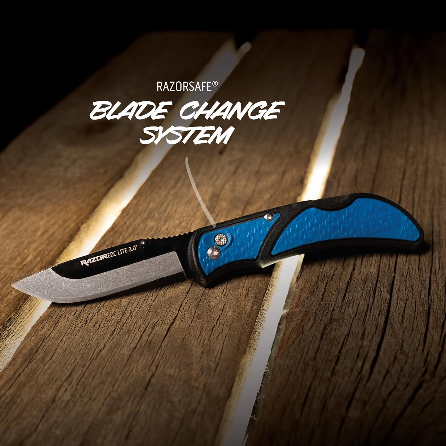 imageOUTDOOR EDGE 30quot RazorLite EDC Knife EDC Folding Knife with Replaceable Blades and Clip One Hand Opening for Everyday Carry Orange 4 BladesBlue