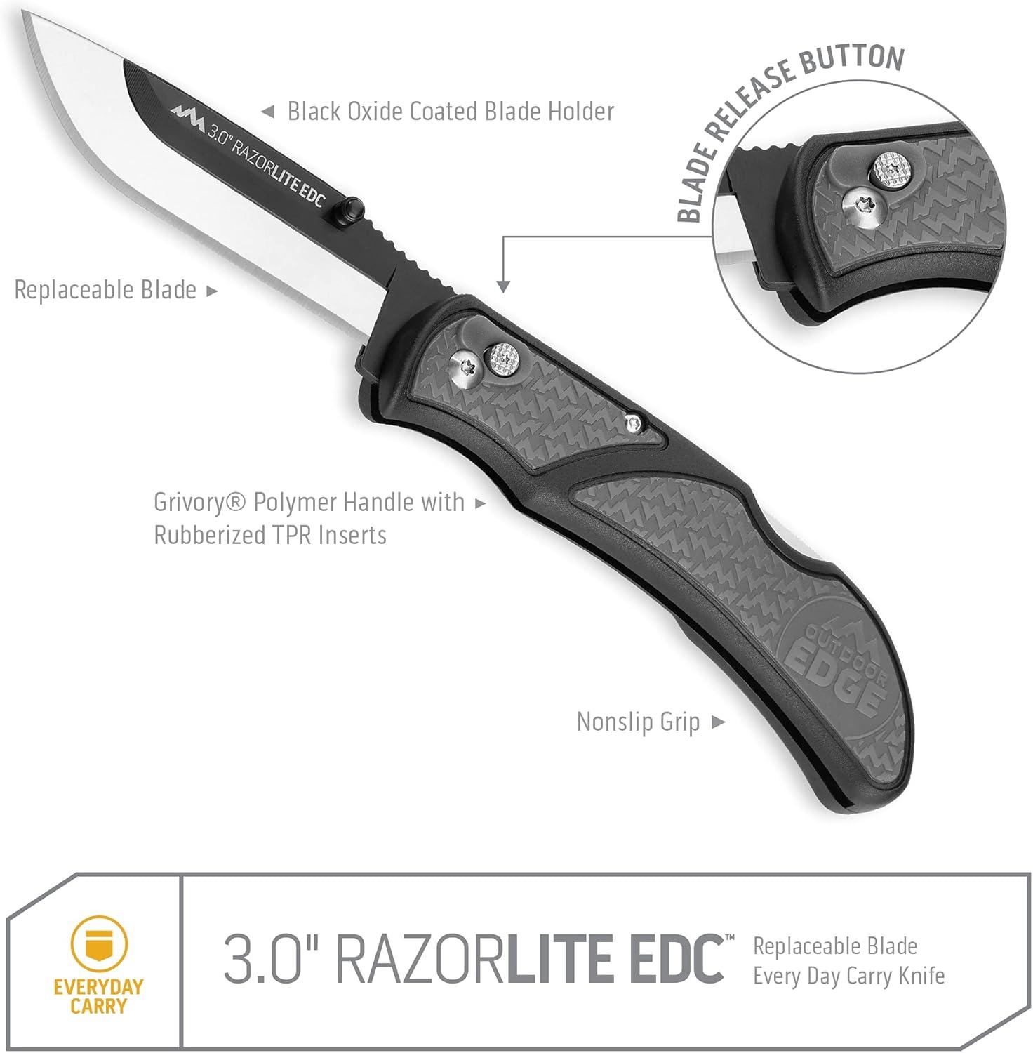 imageOUTDOOR EDGE 30quot RazorLite EDC Knife EDC Folding Knife with Replaceable Blades and Clip One Hand Opening for Everyday Carry Orange 4 BladesGray