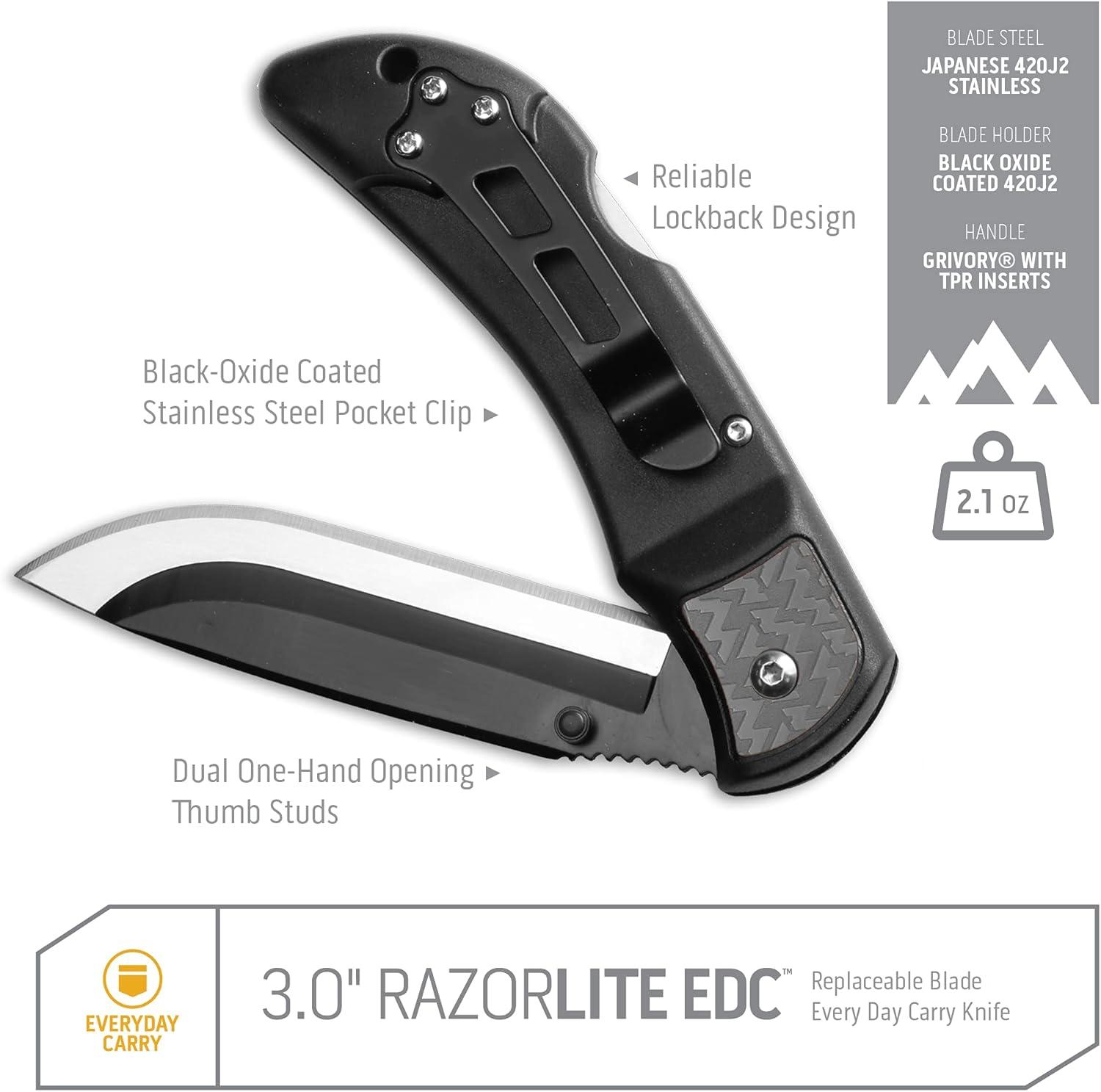 imageOUTDOOR EDGE 30quot RazorLite EDC Knife EDC Folding Knife with Replaceable Blades and Clip One Hand Opening for Everyday Carry Orange 4 BladesGray