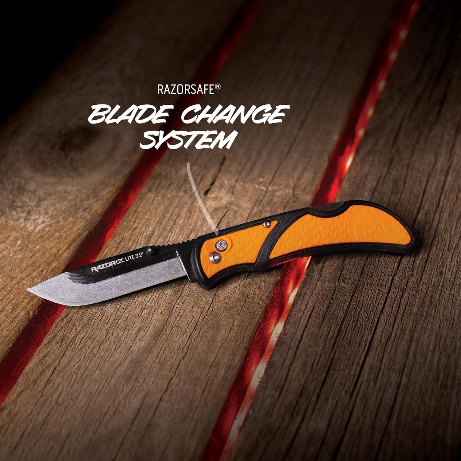 imageOUTDOOR EDGE 30quot RazorLite EDC Knife EDC Folding Knife with Replaceable Blades and Clip One Hand Opening for Everyday Carry Orange 4 BladesOrange