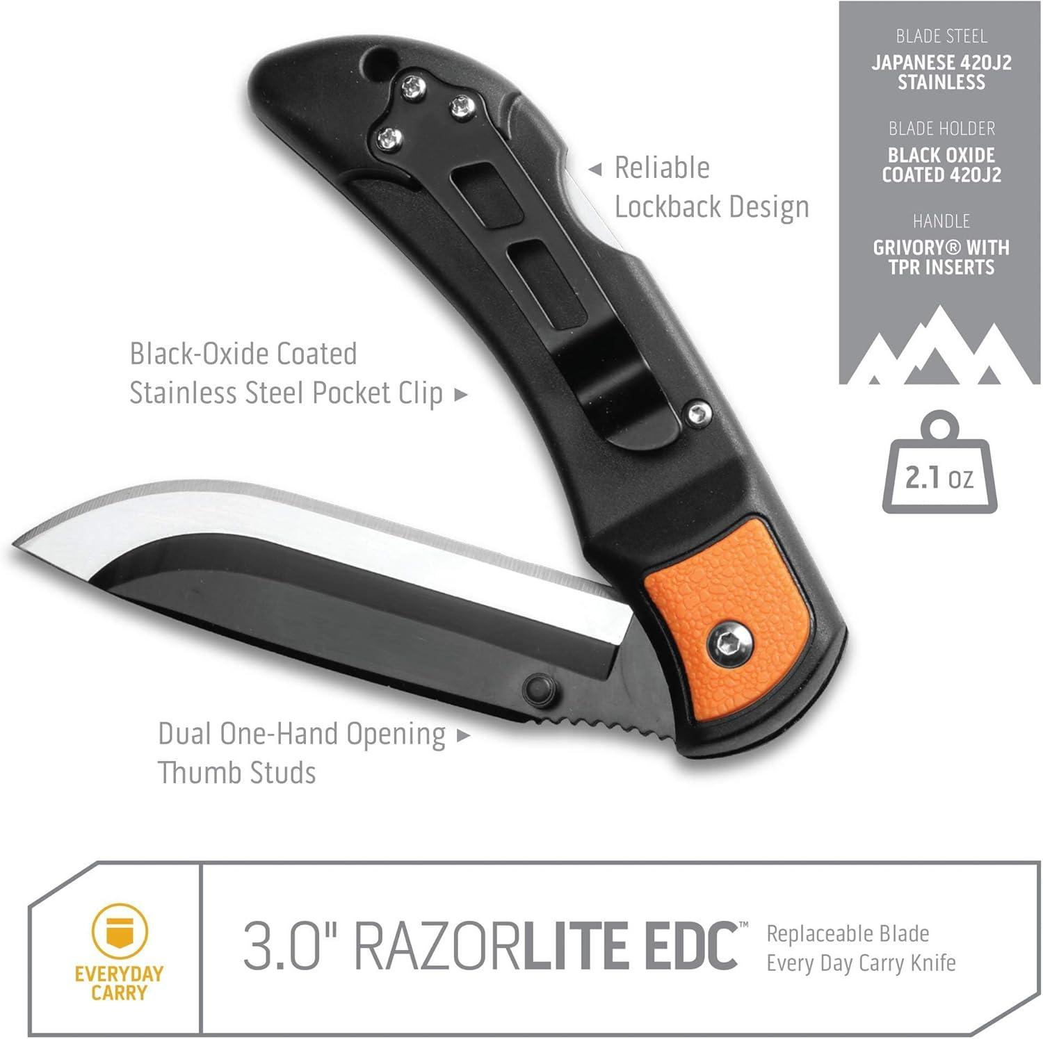 imageOUTDOOR EDGE 30quot RazorLite EDC Knife EDC Folding Knife with Replaceable Blades and Clip One Hand Opening for Everyday Carry Orange 4 BladesOrange