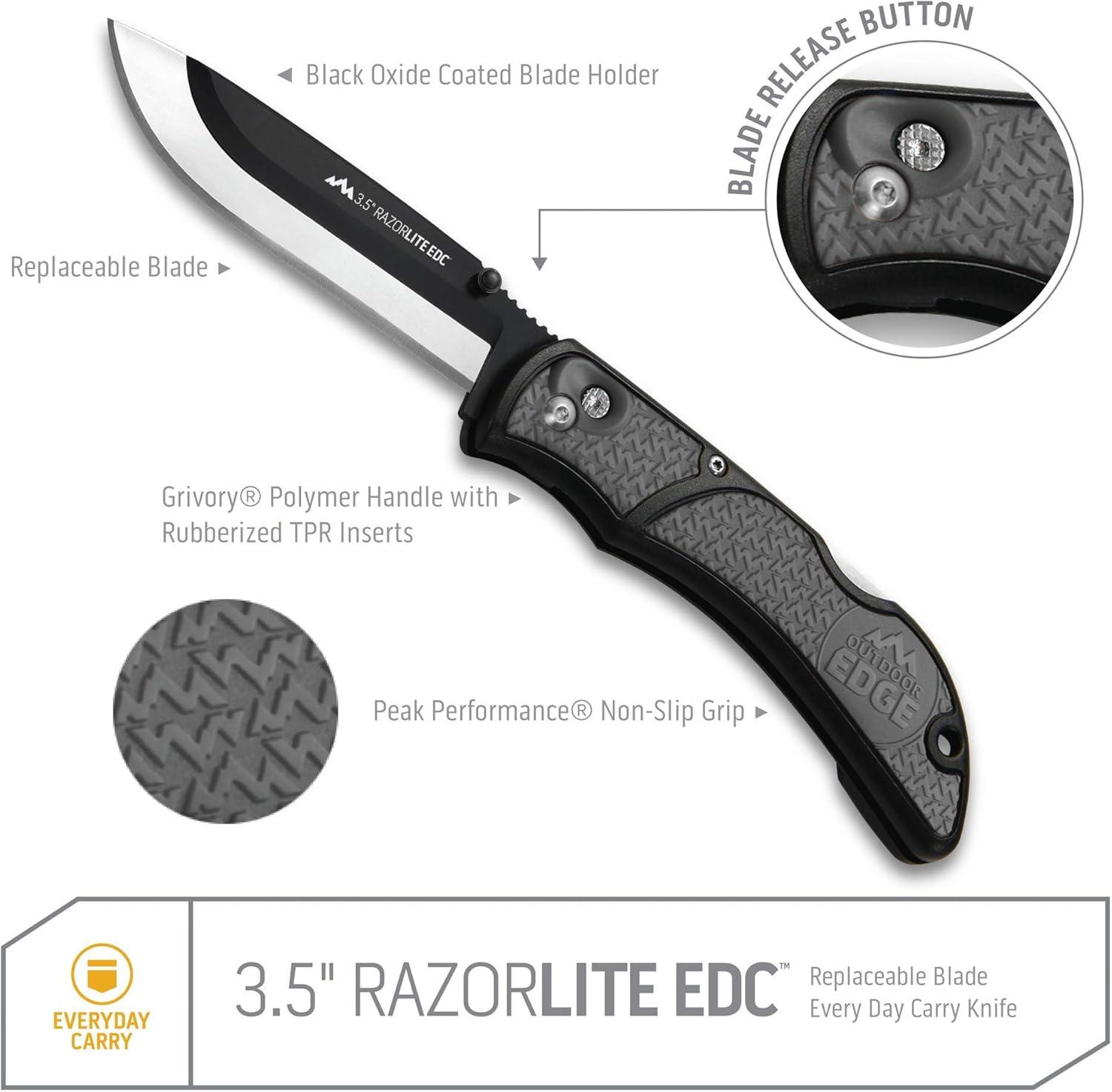 imageOUTDOOR EDGE 35quot RazorLite EDC Knife Pocket Knife with Replaceable Blades and Clip Perfect For Hunting ampamp Skinning Deer Blaze Orange with 30 BladesGray 6 Blades