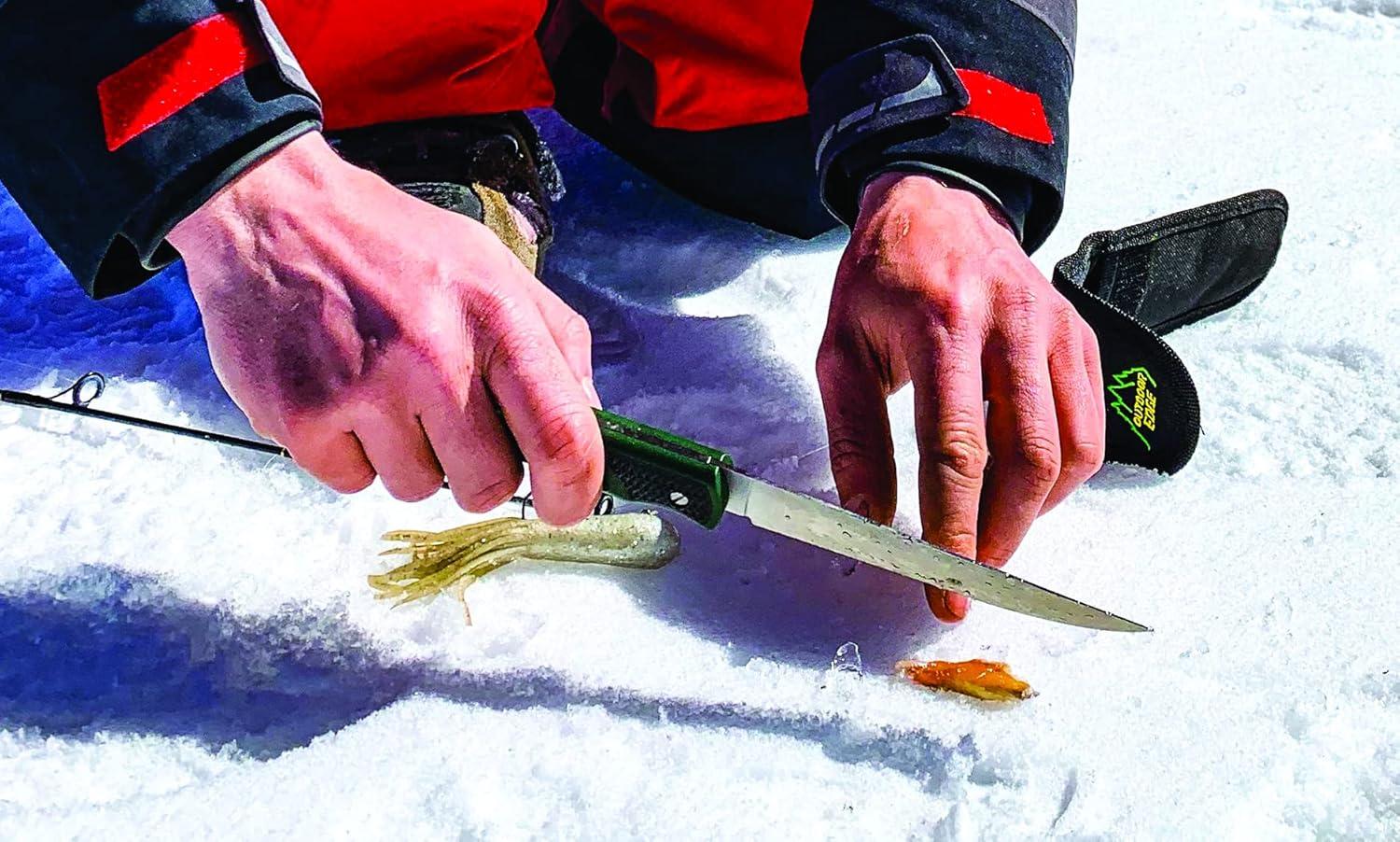 imageOUTDOOR EDGE Fish ampamp Bone Folding Fillet Knife with 50quot 440A Stainless Steel Blade for Fish and Processing Big Game Pocket ClipGreenBlack