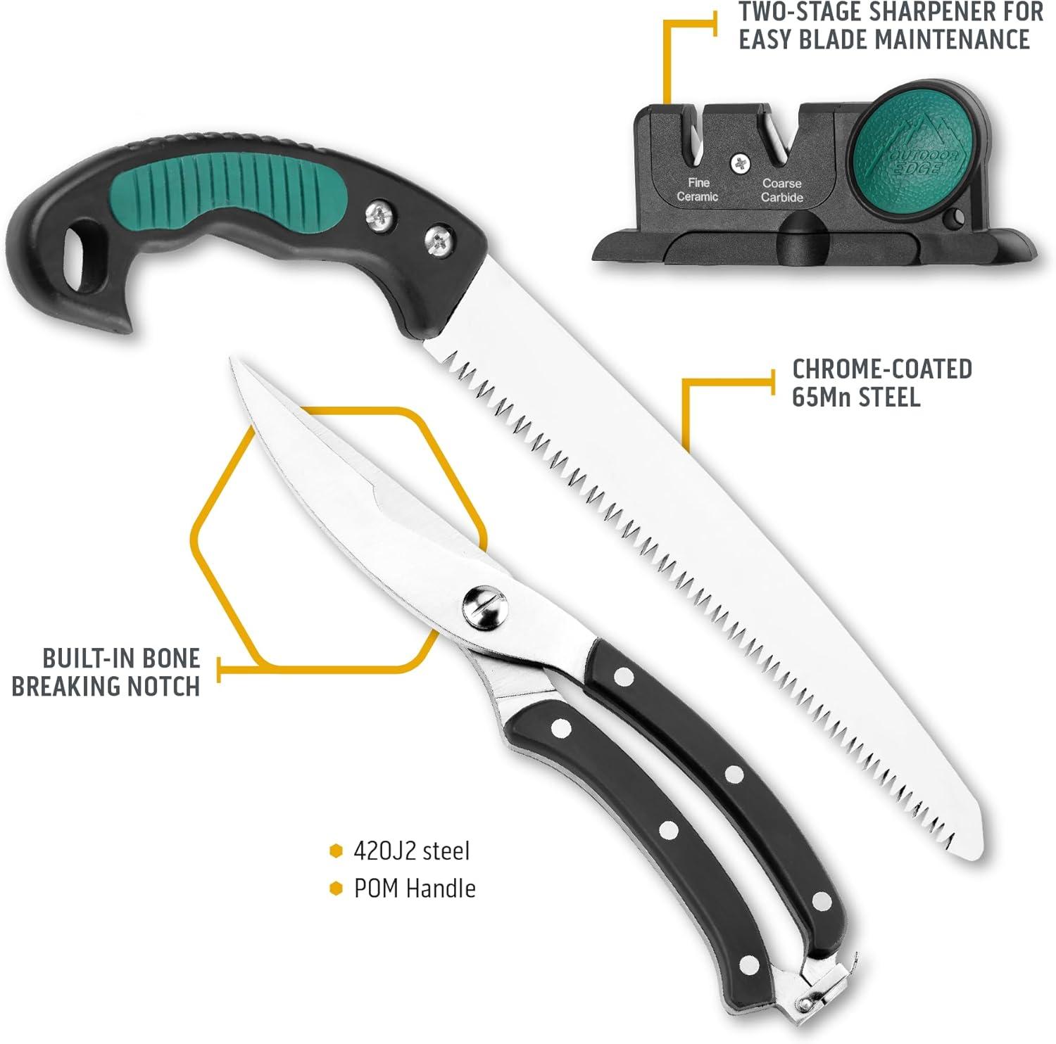 imageOUTDOOR EDGE GamePro 11Piece Butcher Knife Set Caping ampamp Boning Knives Deer Skinning Knife Bone Saw Game Shears Sharpener ampamp Rib Spreader in HardSide Case Elite Elk ampamp Deer Hunting Gear