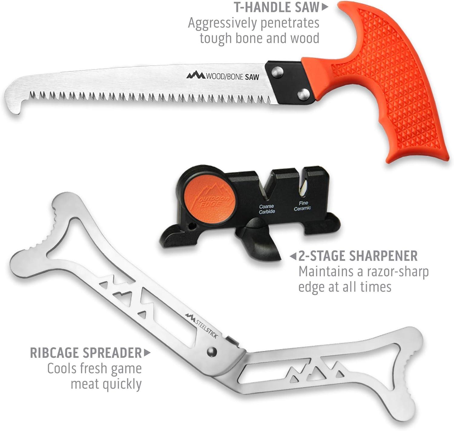 imageOUTDOOR EDGE JaegerPak 8Piece Hunting Knife Set ampamp Field Dressing Kit FullTang Skinning Knife Gutting ampamp Boning Knives Sharpener Bone Saw Rib Spreader Hard Case Hunting Accessories for Men8Piece Set