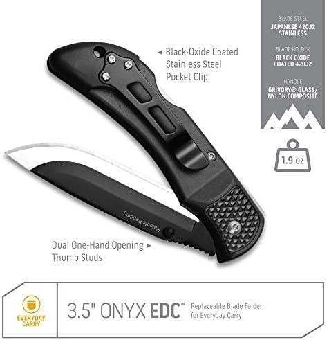 imageOUTDOOR EDGE Onyx EDC 35quot Folding Pocket Knife Replaceable Blade System with 27 RazorSharp Blades Pocket Clip ampamp Lockback Safety Everyday Carry Knife for Outdoorsmen Hunters ampamp DIY Tasks35 27 Blades