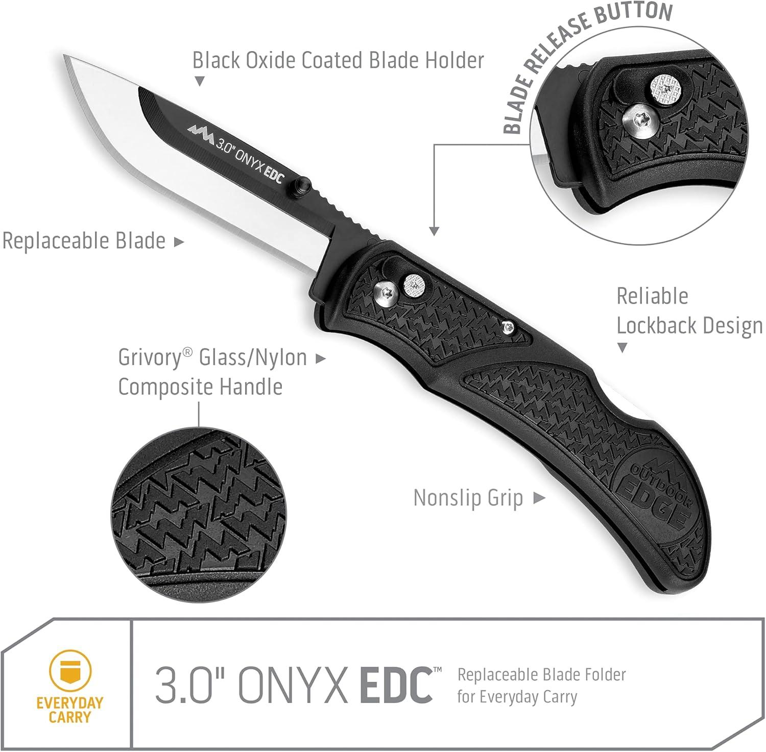 imageOUTDOOR EDGE Onyx EDC 35quot Folding Pocket Knife Replaceable Blade System with 27 RazorSharp Blades Pocket Clip ampamp Lockback Safety Everyday Carry Knife for Outdoorsmen Hunters ampamp DIY Tasks3