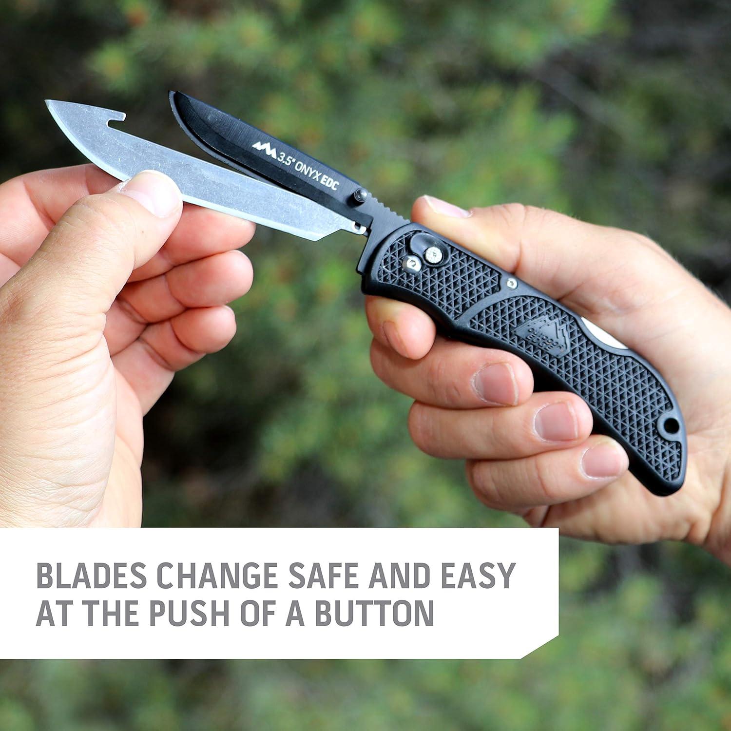 imageOUTDOOR EDGE Onyx EDC 35quot Folding Pocket Knife Replaceable Blade System with 27 RazorSharp Blades Pocket Clip ampamp Lockback Safety Everyday Carry Knife for Outdoorsmen Hunters ampamp DIY Tasks35