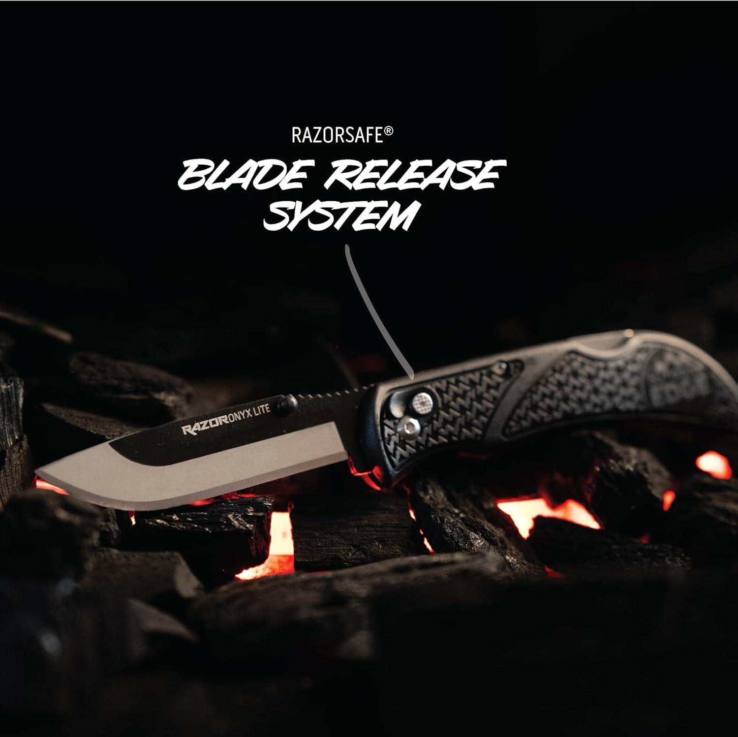 imageOUTDOOR EDGE Onyx EDC 35quot Folding Pocket Knife Replaceable Blade System with 27 RazorSharp Blades Pocket Clip ampamp Lockback Safety Everyday Carry Knife for Outdoorsmen Hunters ampamp DIY Tasks35 27 Blades