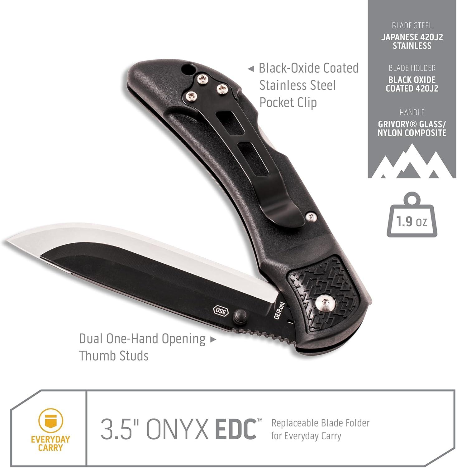 imageOUTDOOR EDGE Onyx EDC 35quot Folding Pocket Knife Replaceable Blade System with 27 RazorSharp Blades Pocket Clip ampamp Lockback Safety Everyday Carry Knife for Outdoorsmen Hunters ampamp DIY Tasks35