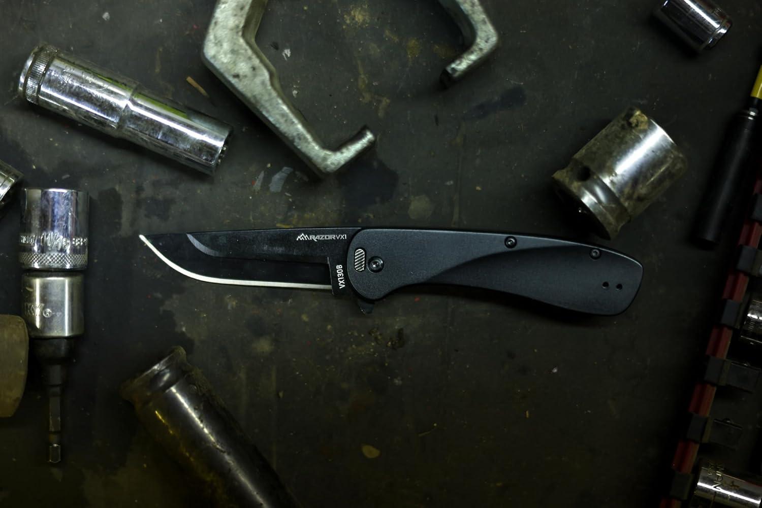 imageOUTDOOR EDGE RAZOR VX1 Replaceable Blade Assisted EDC Folding Pocket Knife 3quot Stainless Blade Black Anodized Aluminum Handle Reversible Pocket Clip Outdoor Camping Survival UtilityBlack