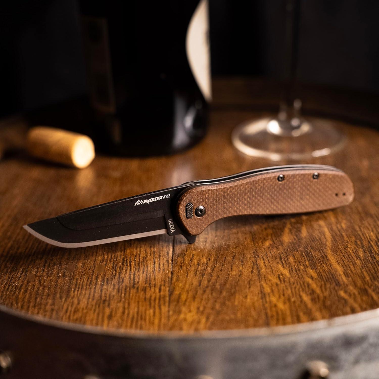 imageOUTDOOR EDGE RAZOR VX2 Replaceable Blade EDC Folding Pocket Knife 3quot Stainless Blade Black G10 Handle Reversible Pocket Clip Outdoor Camping Survival UtilityBrown