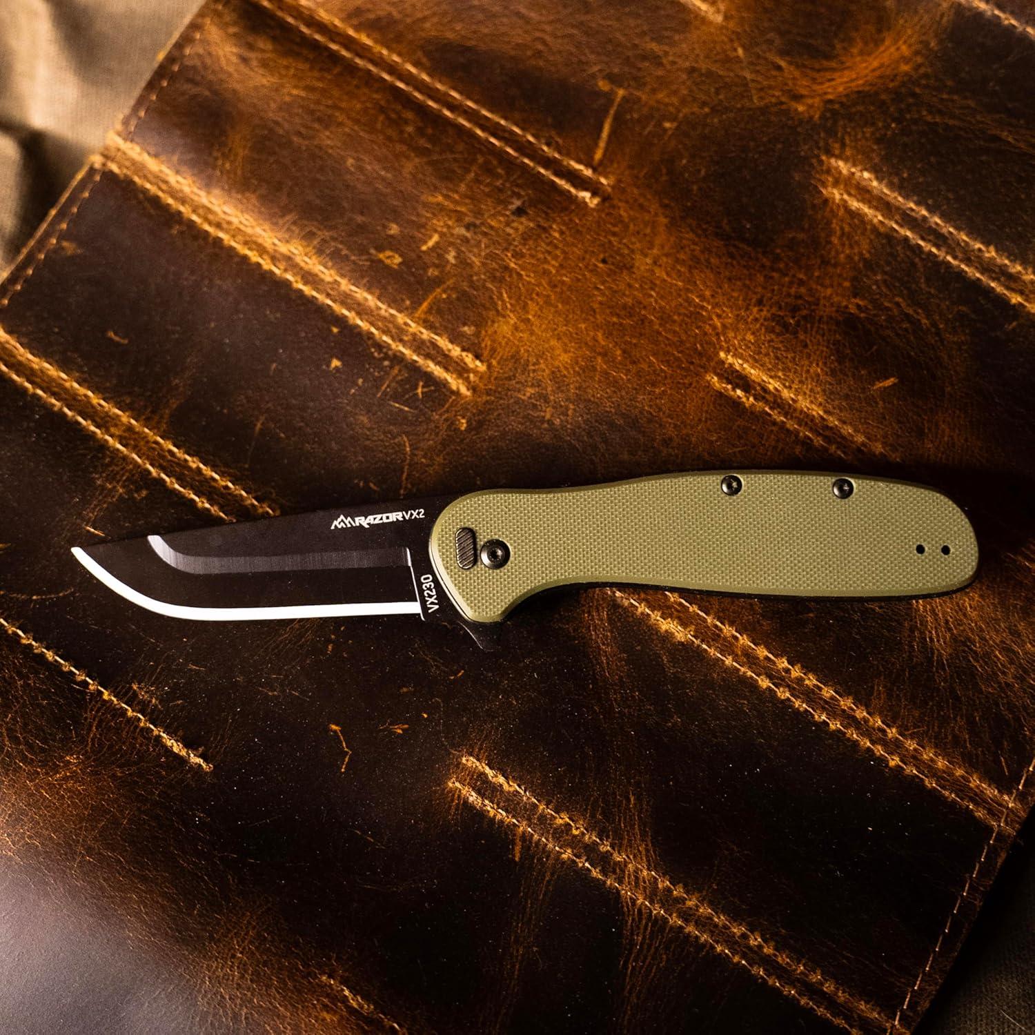 imageOUTDOOR EDGE RAZOR VX2 Replaceable Blade EDC Folding Pocket Knife 3quot Stainless Blade Black G10 Handle Reversible Pocket Clip Outdoor Camping Survival UtilityGreen