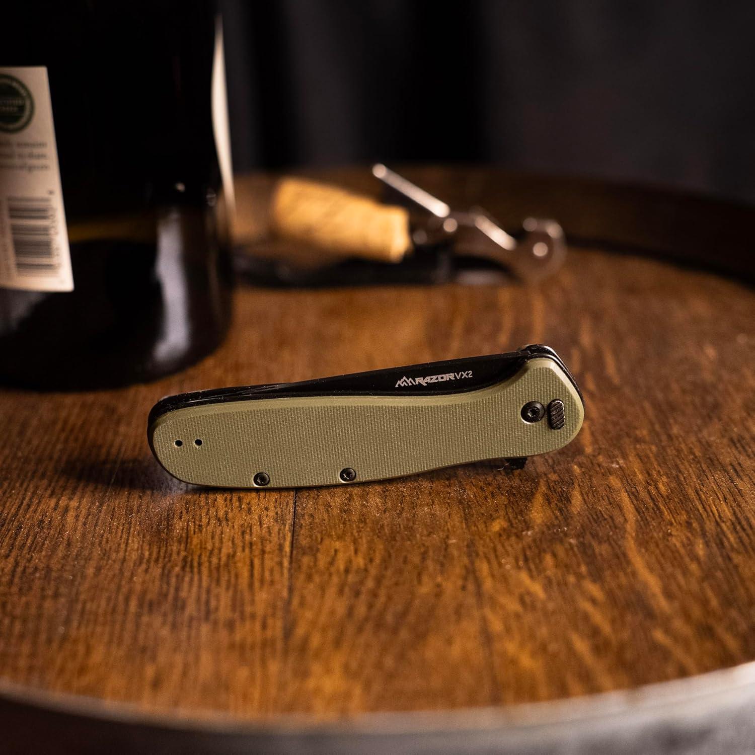 imageOUTDOOR EDGE RAZOR VX2 Replaceable Blade EDC Folding Pocket Knife 3quot Stainless Blade Black G10 Handle Reversible Pocket Clip Outdoor Camping Survival UtilityGreen