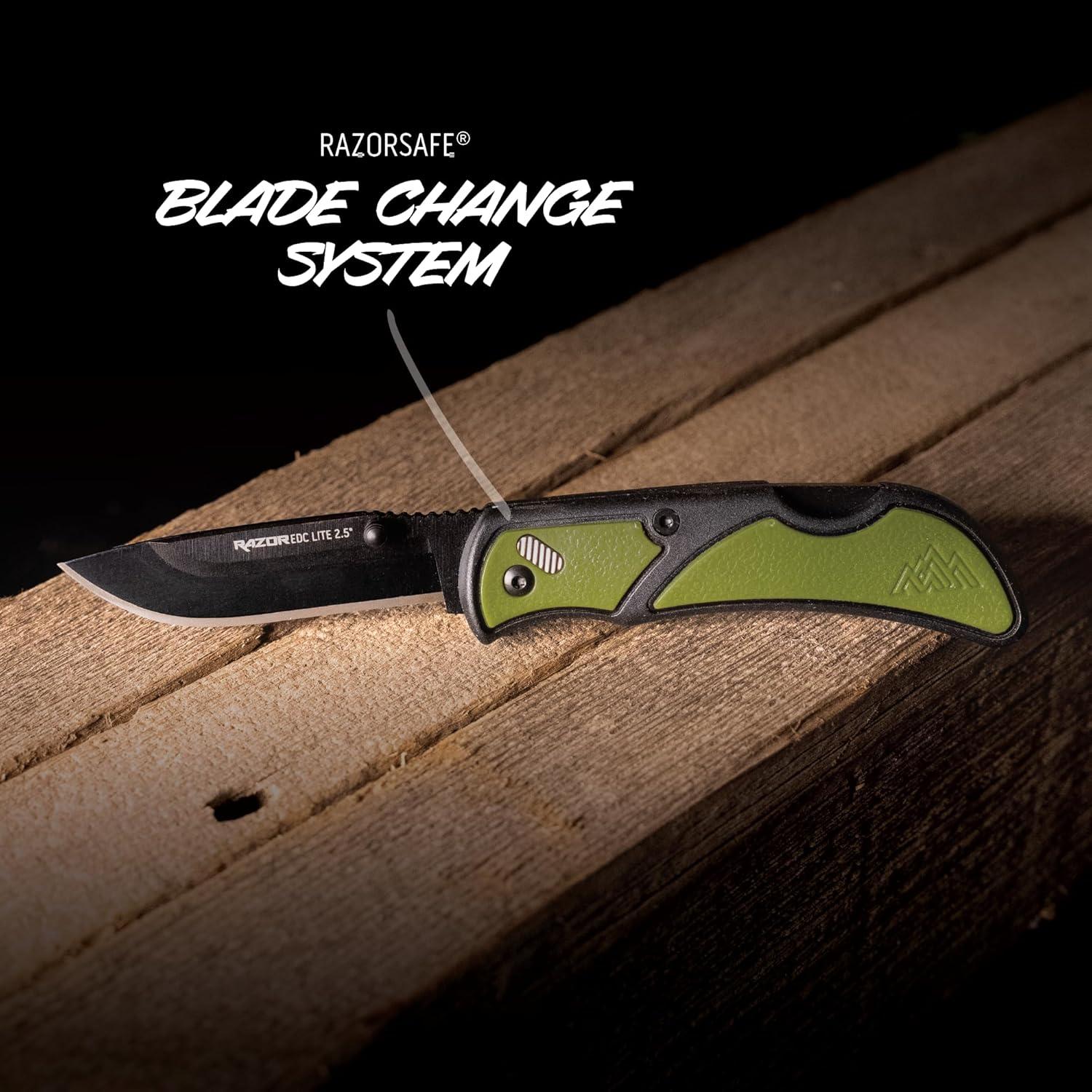 imageOUTDOOR EDGE Razor EDC Lite Folding Pocket Knife with Clip Compact 25 Replaceable Blade Knife with RazorSafe Blades Perfect Small Blade for Men Women Work ampamp Camping Orange 2 Black BladesGreen