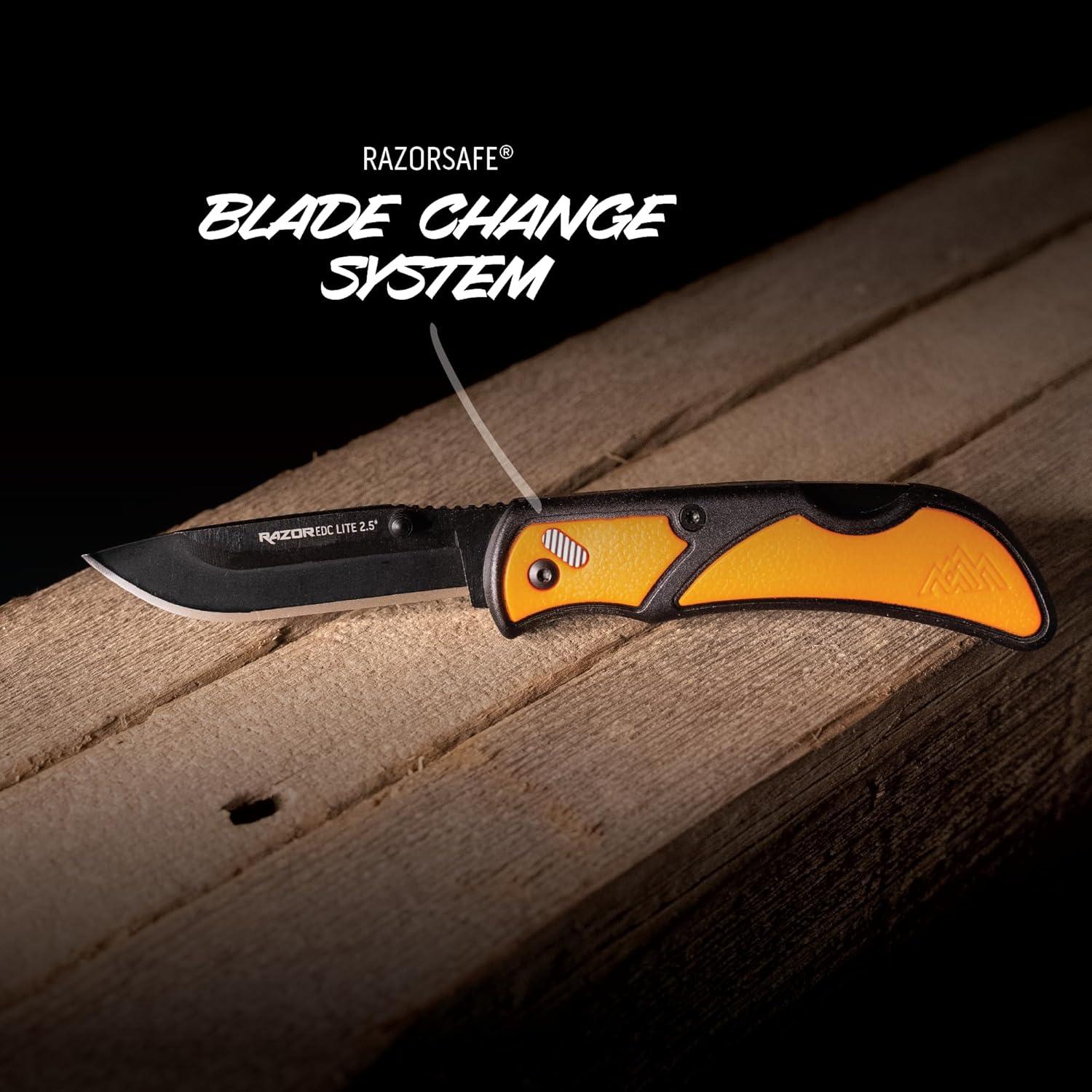 imageOUTDOOR EDGE Razor EDC Lite Folding Pocket Knife with Clip Compact 25 Replaceable Blade Knife with RazorSafe Blades Perfect Small Blade for Men Women Work ampamp Camping Orange 2 Black BladesOrange