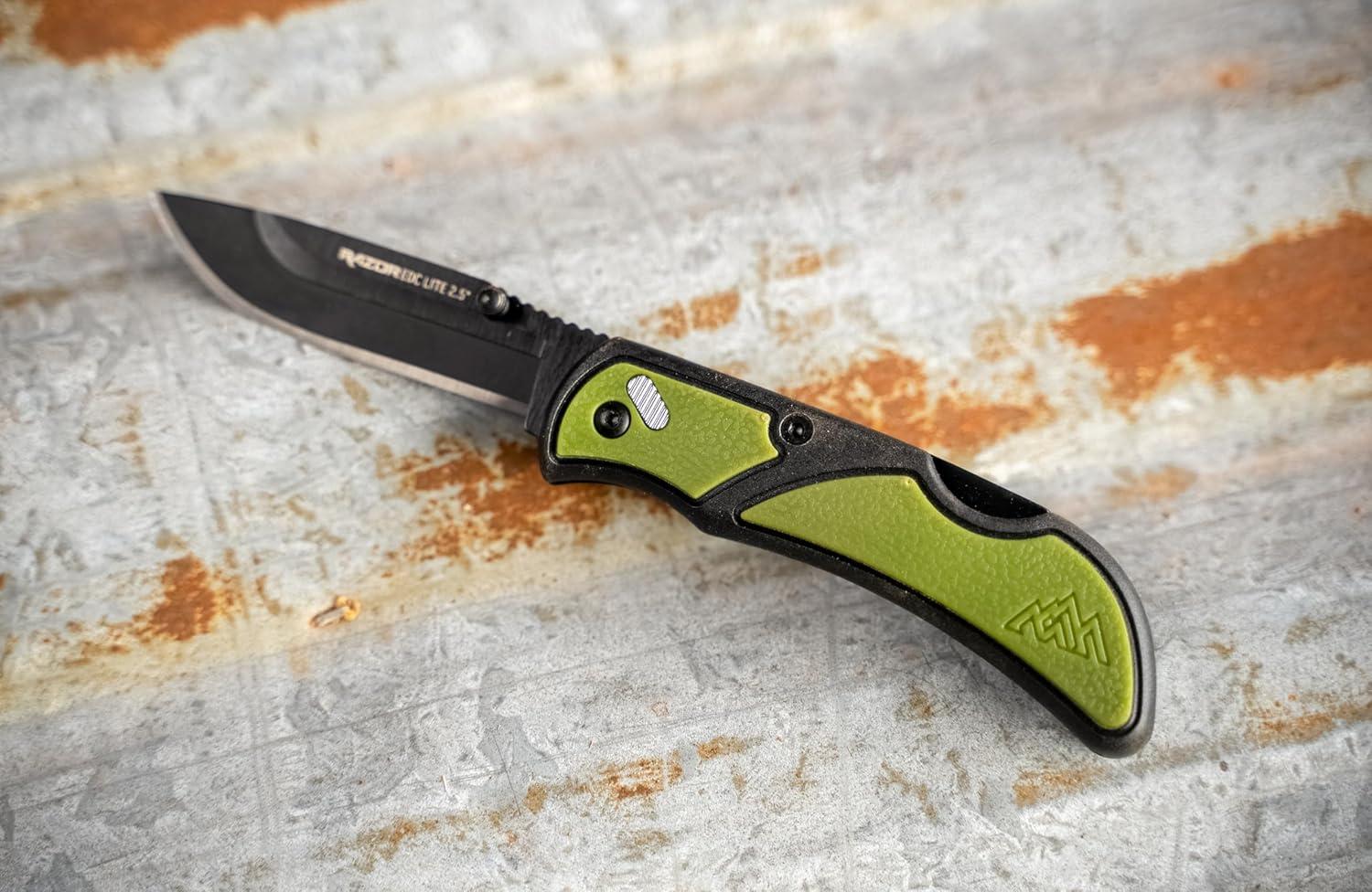 imageOUTDOOR EDGE Razor EDC Lite Folding Pocket Knife with Clip Compact 25 Replaceable Blade Knife with RazorSafe Blades Perfect Small Blade for Men Women Work ampamp Camping Orange 2 Black BladesGreen