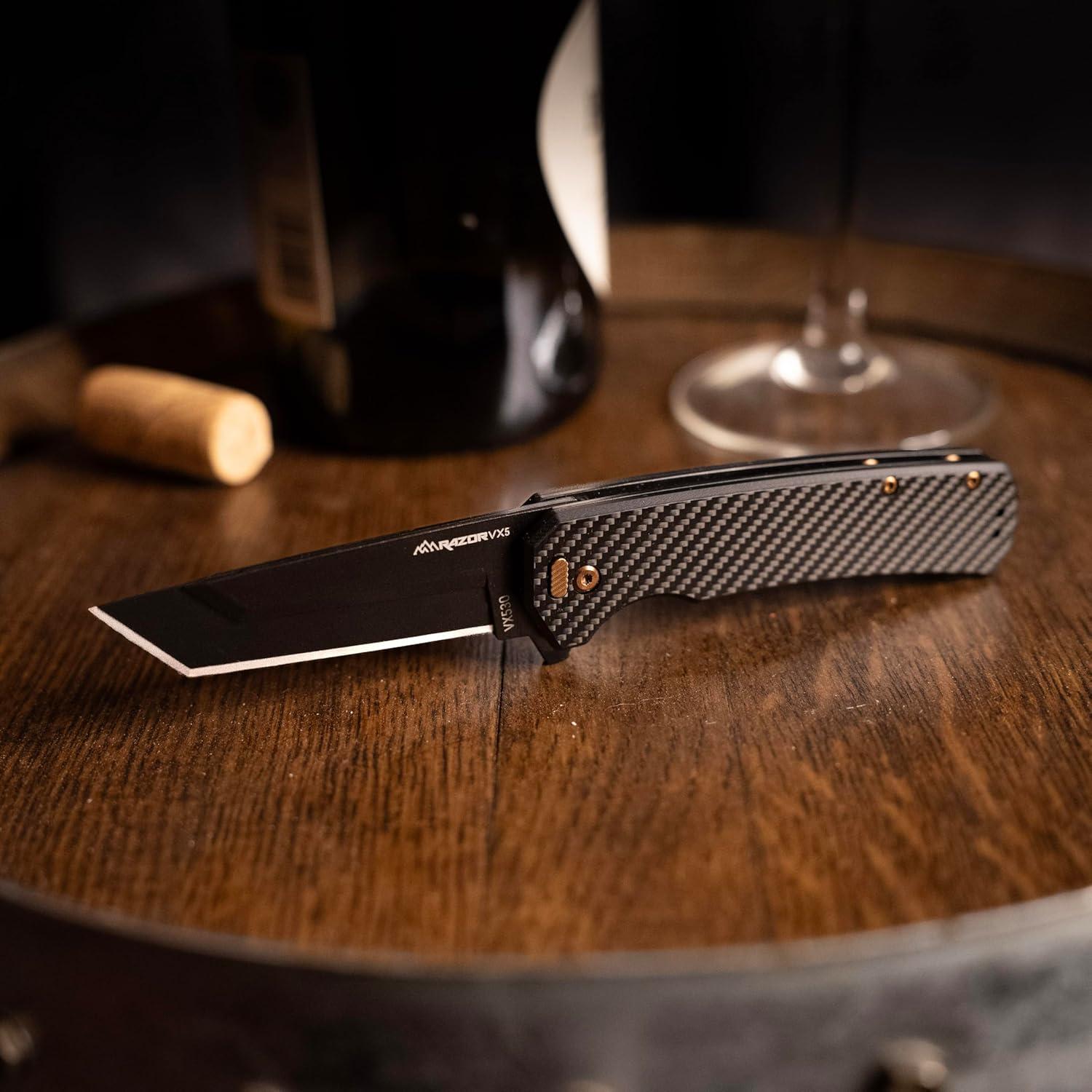 imageOUTDOOR EDGE Razor VX5 Replaceable Blade EDC Folding Pocket Knife 3quot Blade Ceramic Ball Bearings Carbon Fiber Handle Reversible Pocket Clip Outdoor Camping Survival UtilityBlack Gold