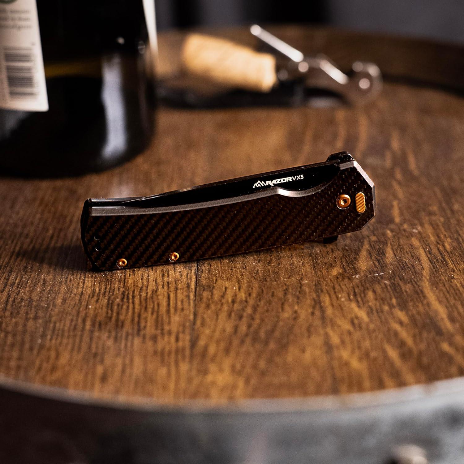 imageOUTDOOR EDGE Razor VX5 Replaceable Blade EDC Folding Pocket Knife 3quot Blade Ceramic Ball Bearings Carbon Fiber Handle Reversible Pocket Clip Outdoor Camping Survival UtilityBlack Gold