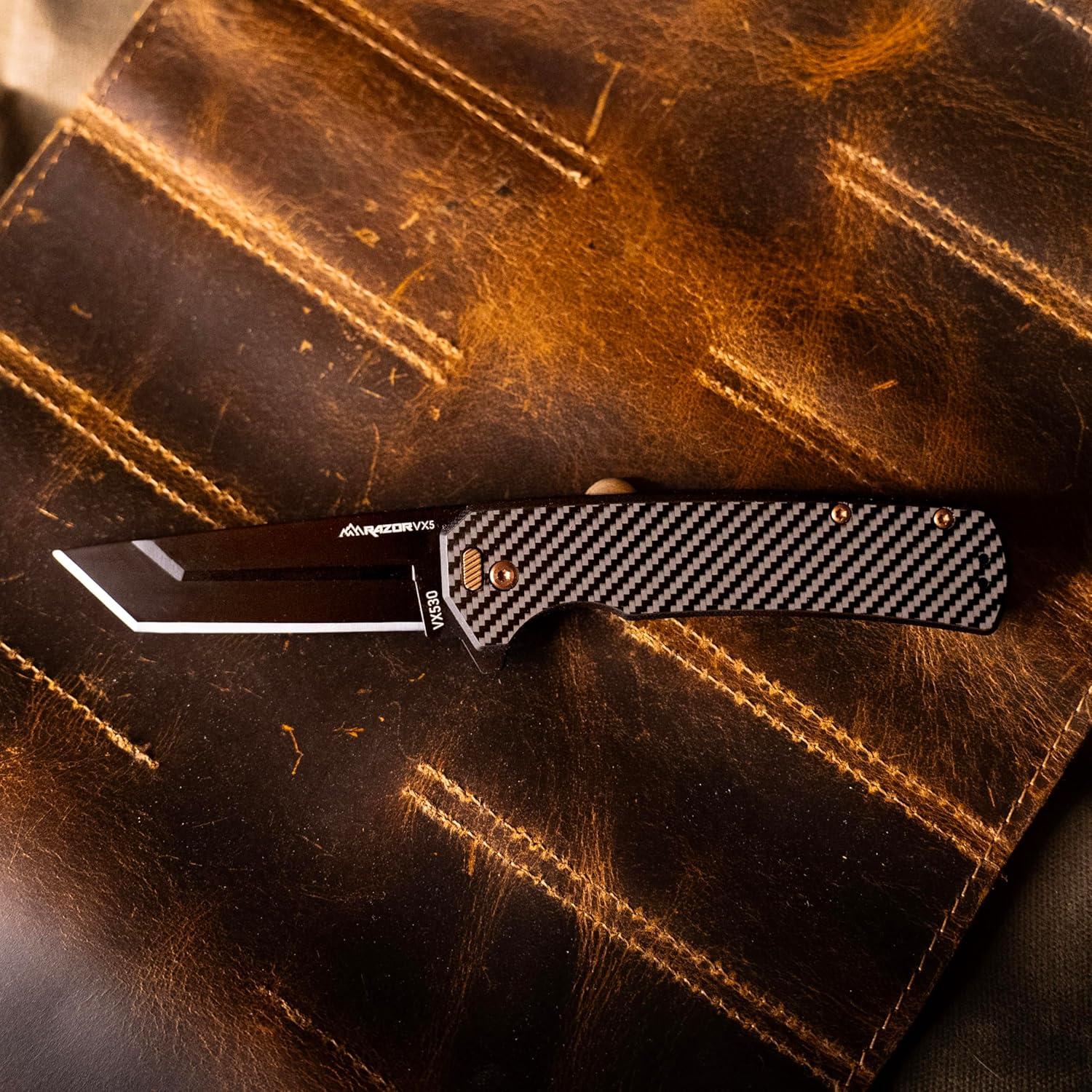 imageOUTDOOR EDGE Razor VX5 Replaceable Blade EDC Folding Pocket Knife 3quot Blade Ceramic Ball Bearings Carbon Fiber Handle Reversible Pocket Clip Outdoor Camping Survival UtilityBlack Gold