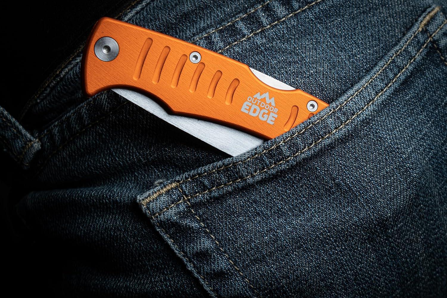 imageOUTDOOR EDGE RazorBone Replaceable Blade Folding Hunting Knife with Clip ampamp Sheath 3 Butcher Knife Blade Styles Boning Gutting ampamp Skinning Knives Blaze Orange Camo Sheath 6 Blades ampamp Blade BoxBlack Roll Pack