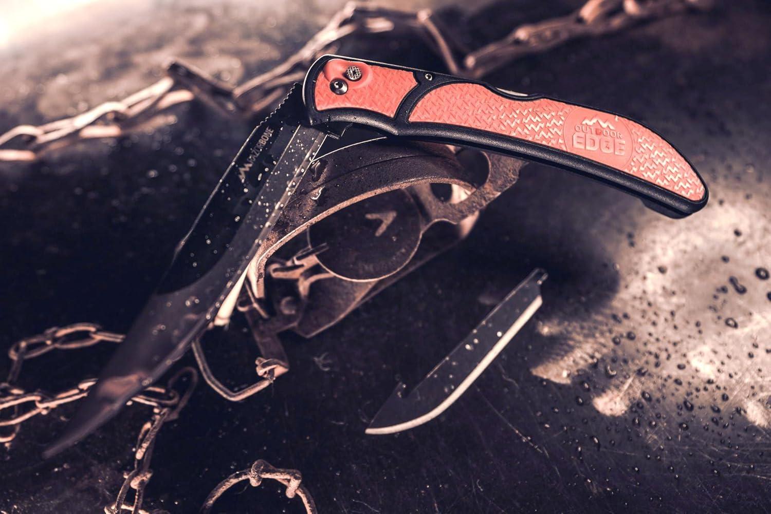 imageOUTDOOR EDGE RazorBone Replaceable Blade Folding Hunting Knife with Clip ampamp Sheath 3 Butcher Knife Blade Styles Boning Gutting ampamp Skinning Knives Blaze Orange Camo Sheath 6 Blades ampamp Blade BoxBlack Roll Pack