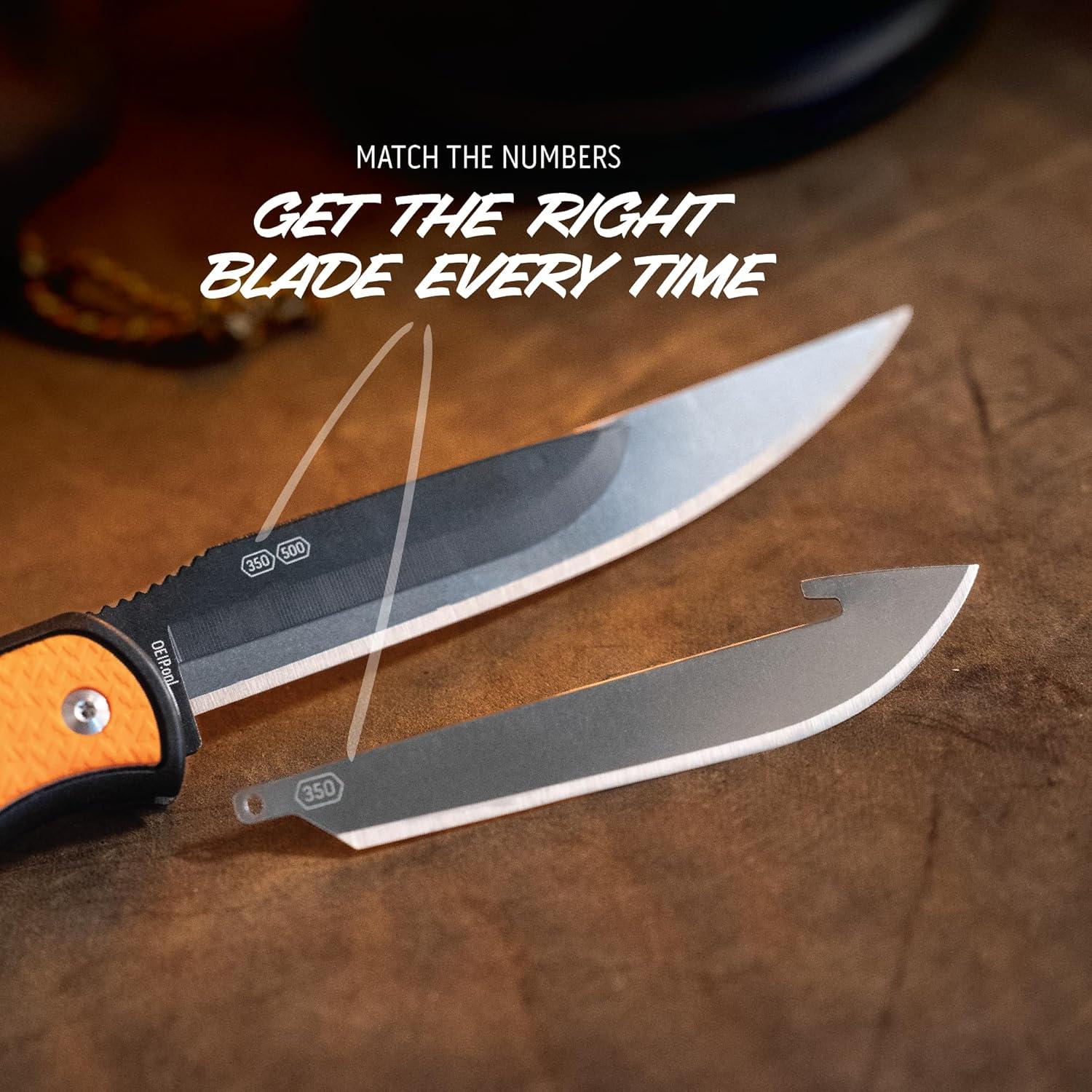imageOUTDOOR EDGE RazorBone Replaceable Blade Folding Hunting Knife with Clip ampamp Sheath 3 Butcher Knife Blade Styles Boning Gutting ampamp Skinning Knives Blaze Orange Camo Sheath 6 Blades ampamp Blade BoxOrange