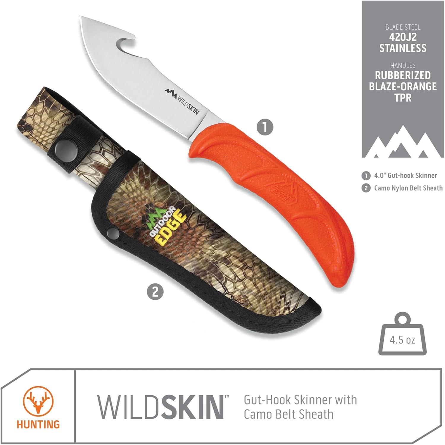 imageOUTDOOR EDGE WildBone 4Piece Hunting Knife Set Field Dressing ampamp Game Processing Knives GutHook Skinning ampamp BoningFillet Knife CarbineCeramic Sharpener Camo Belt Scabbard Deer ampamp ElkWildSkin