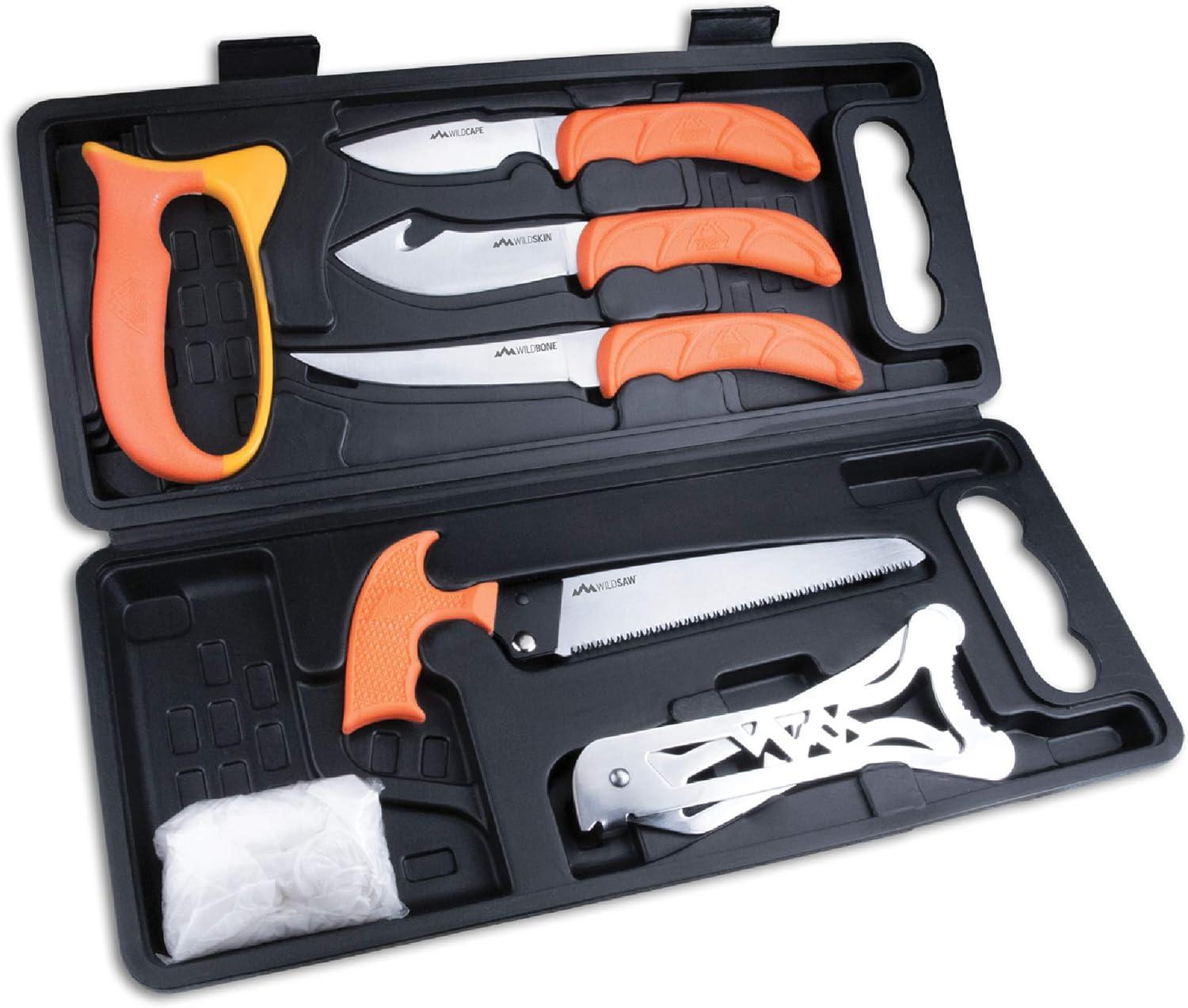 imageOUTDOOR EDGE WildPak with 35quot Orange RazorLite Knife and 30 Replacement Blades Field Dressing Kit Complete 8Piece Portable Butcher Game Processor Set Perfect Hunting Knife for Skinning Deer