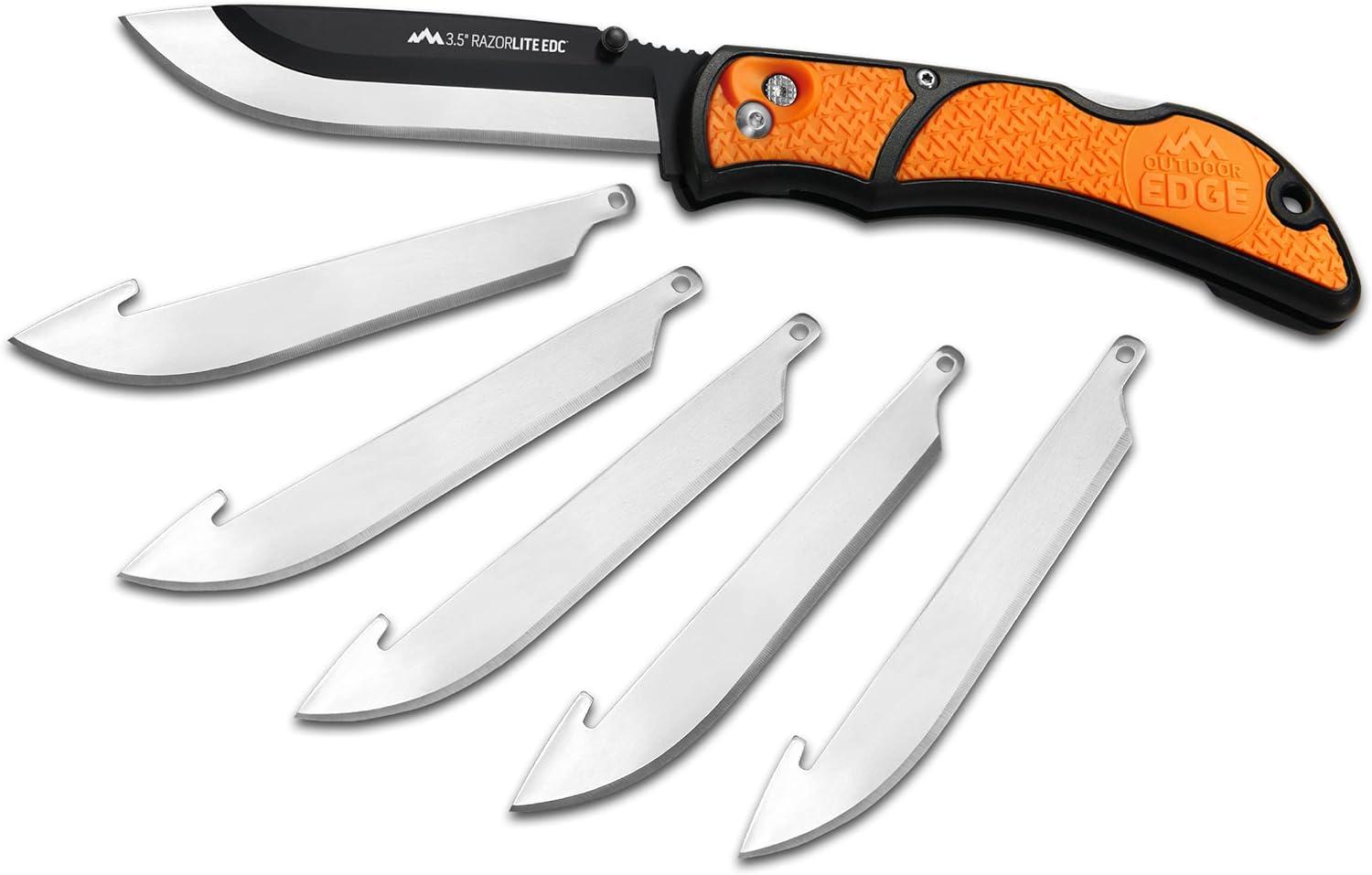 imageOUTDOOR EDGE WildPak with 35quot Orange RazorLite Knife and 30 Replacement Blades Field Dressing Kit Complete 8Piece Portable Butcher Game Processor Set Perfect Hunting Knife for Skinning Deer