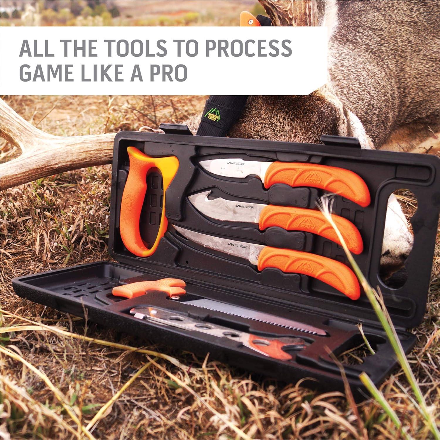 imageOUTDOOR EDGE WildPak with 35quot Orange RazorLite Knife and 30 Replacement Blades Field Dressing Kit Complete 8Piece Portable Butcher Game Processor Set Perfect Hunting Knife for Skinning Deer