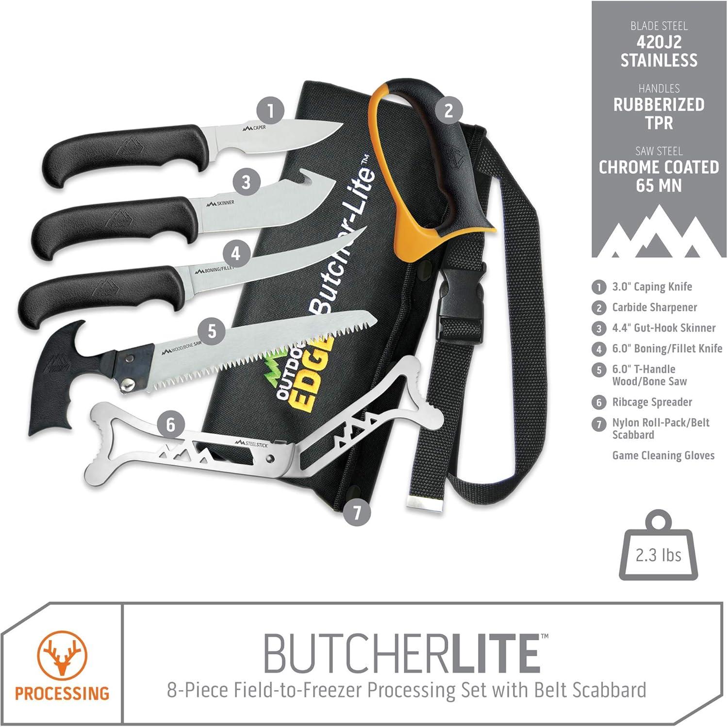 imageOutdoor Edge Butcher Lite BL1 Home or Field 8Piece Game Processing Butcher Knife Set with Roll Pack