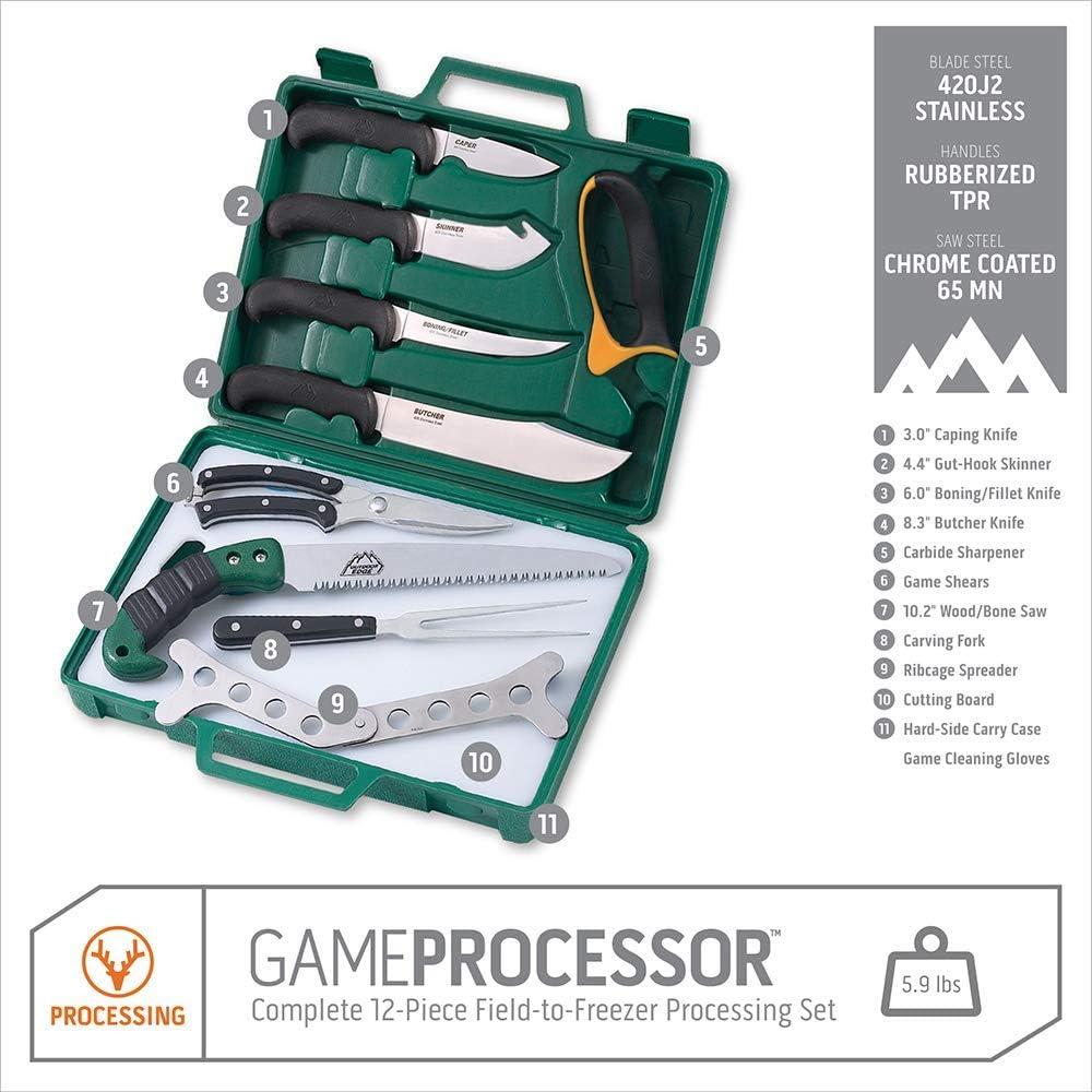 imageOutdoor Edge Game Processor PR1 Complete 12Piece Hunting Knife Kit for Processing Big Game Full Tang 420J2 Stainless Razor Sharp Blades TPR NonSlip Handles Sturdy HideSide Storage Case