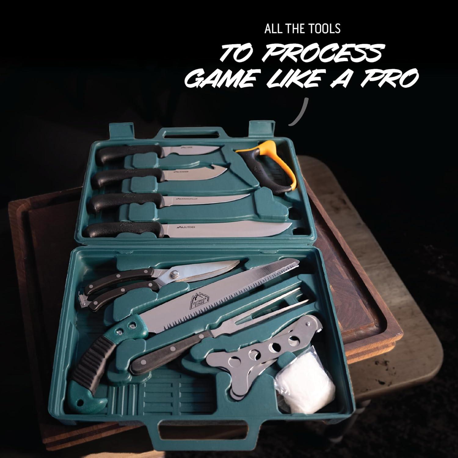 imageOutdoor Edge Game Processor PR1 Complete 12Piece Hunting Knife Kit for Processing Big Game Full Tang 420J2 Stainless Razor Sharp Blades TPR NonSlip Handles Sturdy HideSide Storage Case
