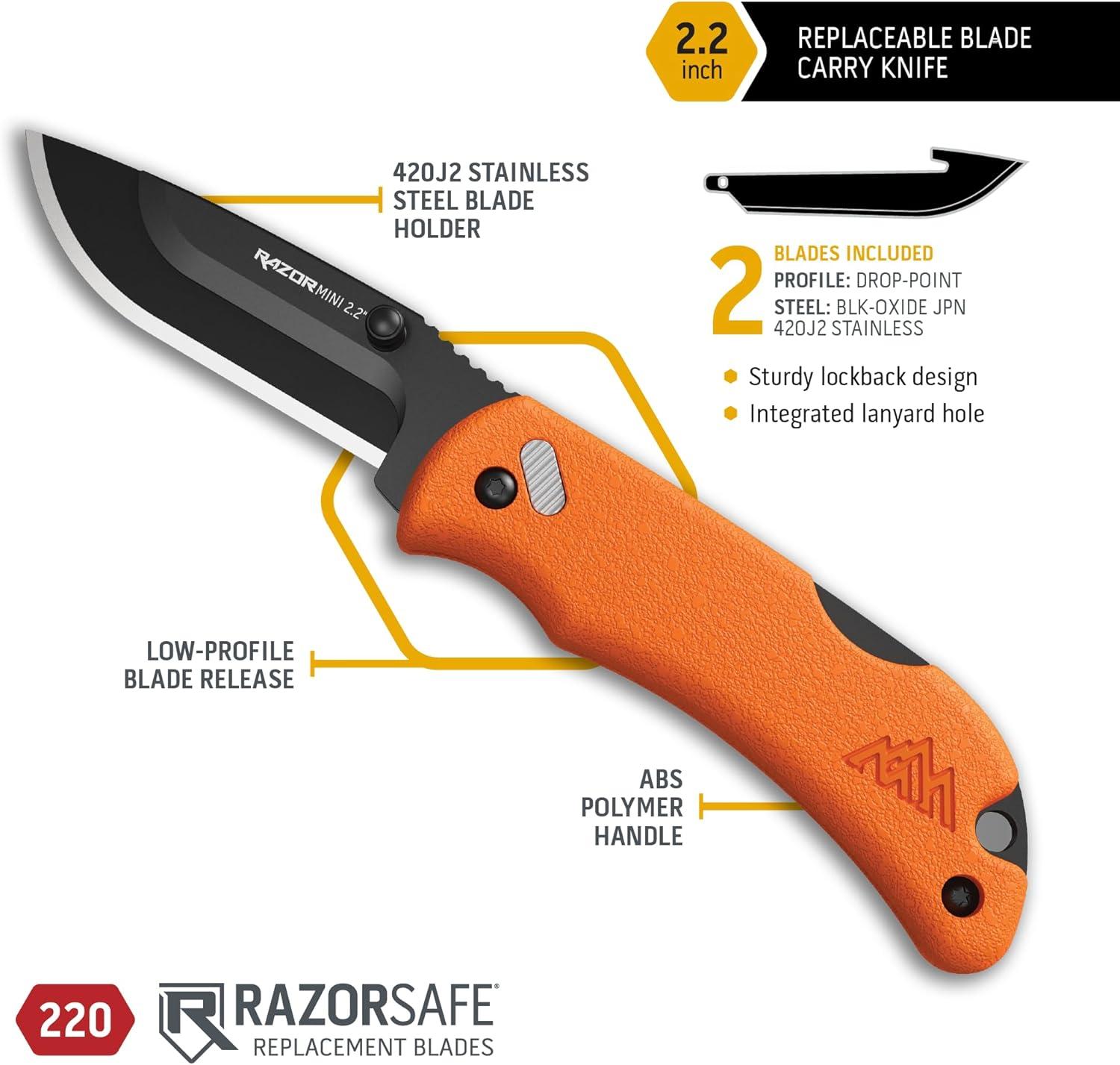 imageOutdoor Edge Razor Mini Folding Pocket Knife Compact 22quot EDC with RazorSafe Replaceable Blades Perfect Small Everyday Carry Includes 2 Replaceable Drop Point Blades Great Gift for WomenOrange
