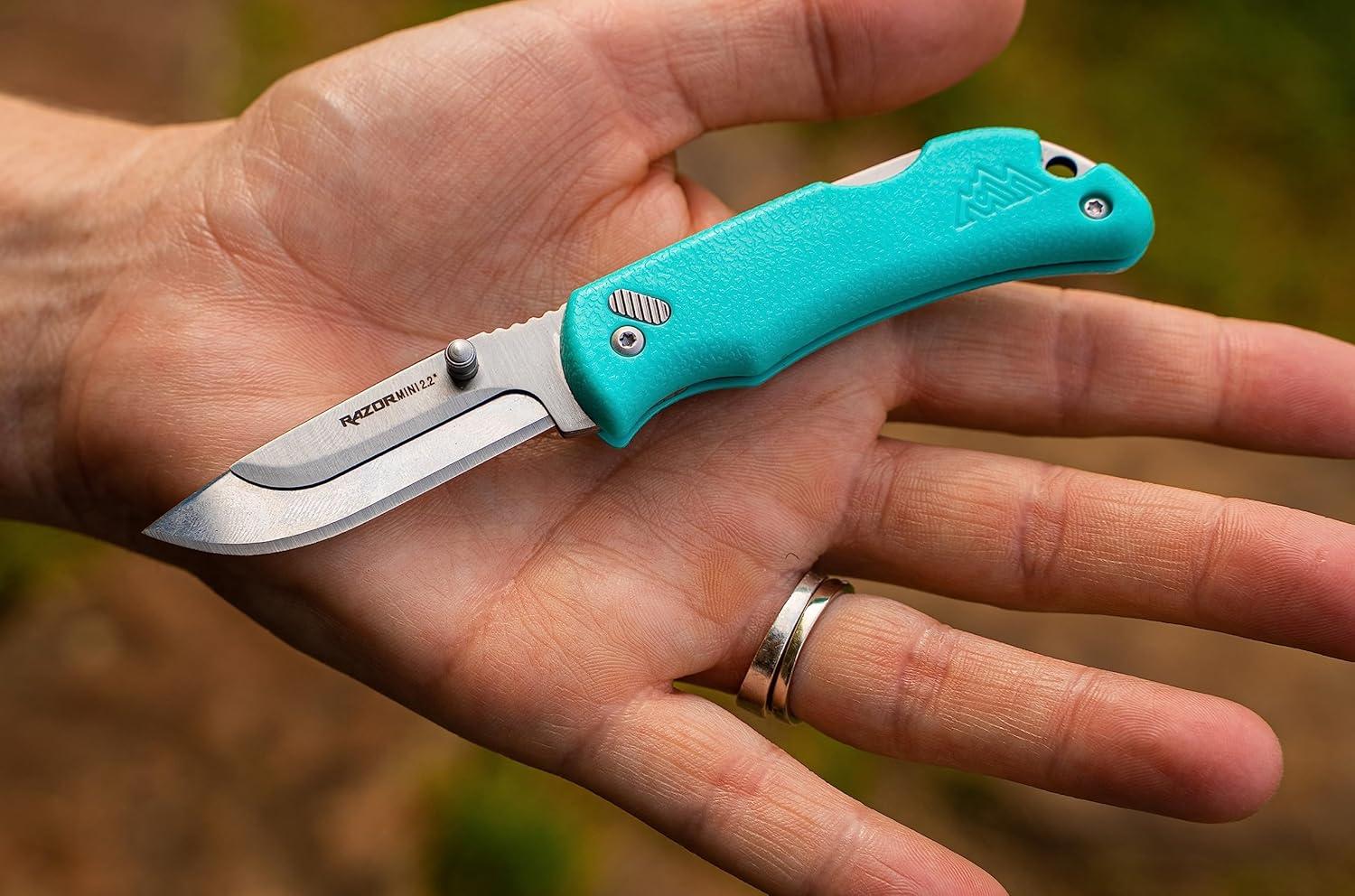 imageOutdoor Edge Razor Mini Folding Pocket Knife Compact 22quot EDC with RazorSafe Replaceable Blades Perfect Small Everyday Carry Includes 2 Replaceable Drop Point Blades Great Gift for WomenOrange