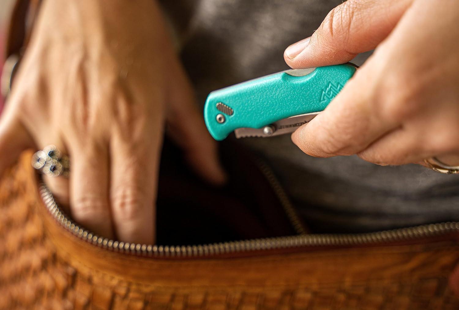 imageOutdoor Edge Razor Mini Folding Pocket Knife Compact 22quot EDC with RazorSafe Replaceable Blades Perfect Small Everyday Carry Includes 2 Replaceable Drop Point Blades Great Gift for WomenOrange