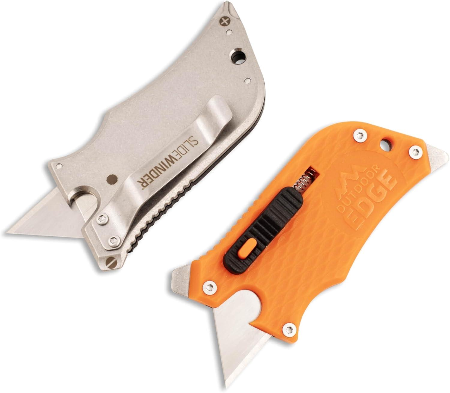 imageOutdoor Edge SlideWinder Utility Knife Multitool with Standard Replaceable Razor Blade Screwdrivers Prybar Bottle Opener and Pocket Clip with Locking AutoRetracting BladeBlack and Orange