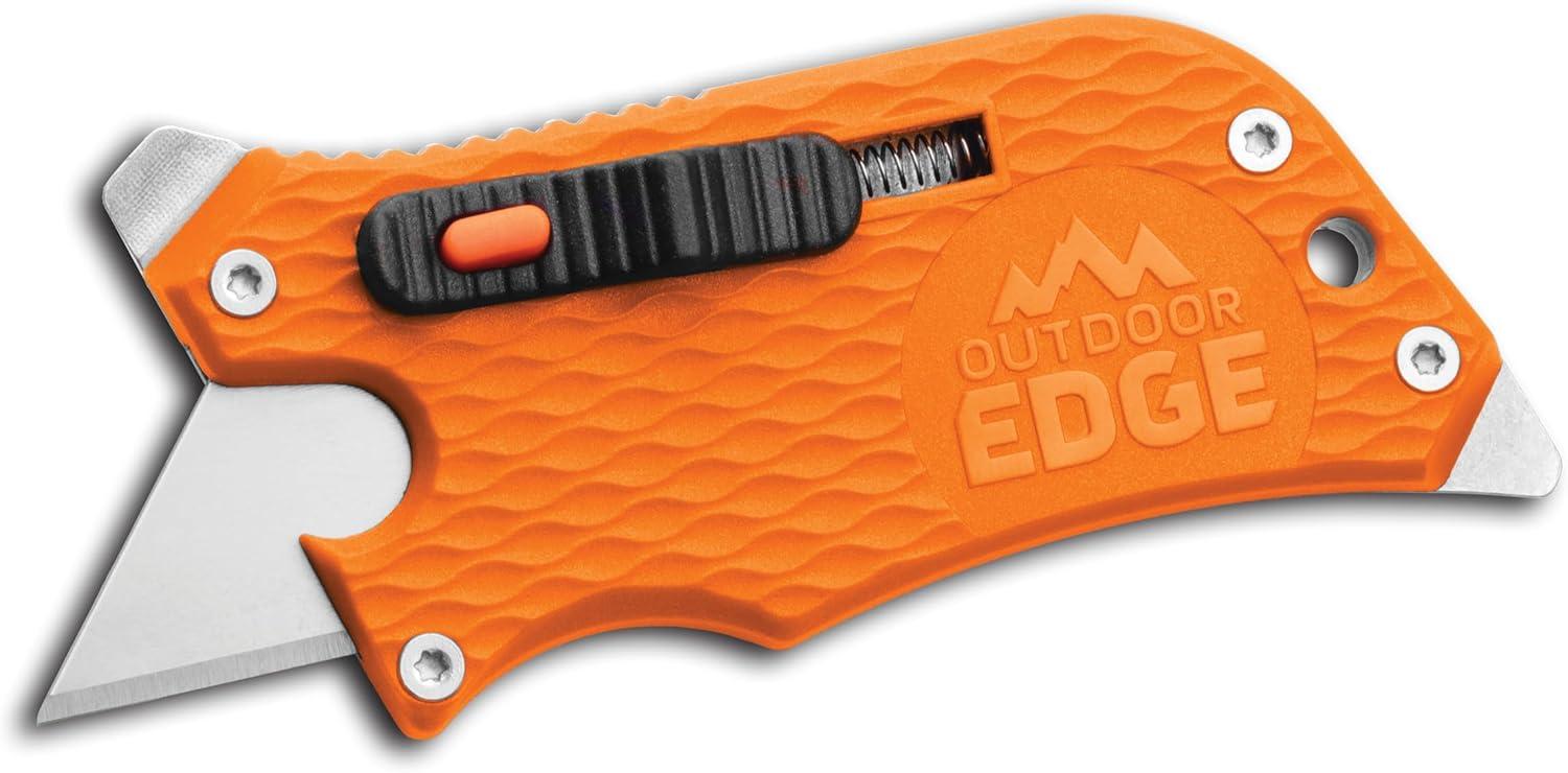 imageOutdoor Edge SlideWinder Utility Knife Multitool with Standard Replaceable Razor Blade Screwdrivers Prybar Bottle Opener and Pocket Clip with Locking AutoRetracting BladeBlack and Orange