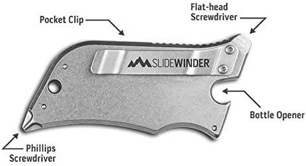 imageOutdoor Edge SlideWinder Utility Knife Multitool with Standard Replaceable Razor Blade Screwdrivers Prybar Bottle Opener and Pocket Clip with Locking AutoRetracting BladeBlack