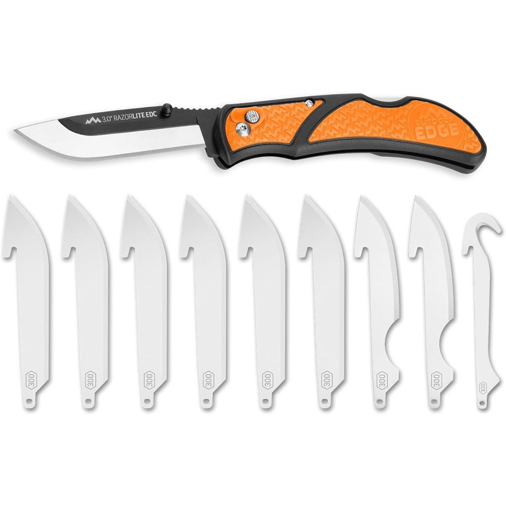 imageOUTDOOR EDGE 30quot Orange RazorLite EDC Knife  Pocket Knife with Replaceable Blades and Clip  The Perfect Hunting Knife for Skinning Deer  With 30quot RazorSafe Replacement Combo Blade Pack 6Pieces