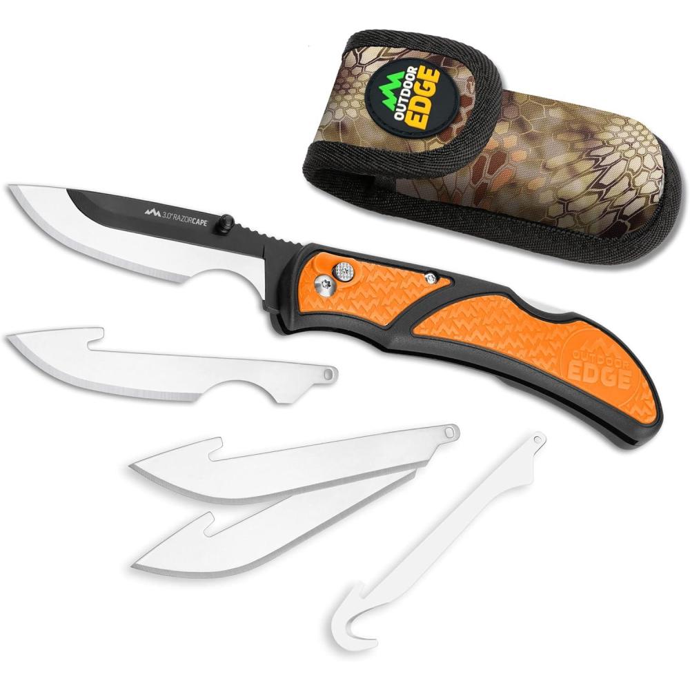 imageOUTDOOR EDGE 30quot RazorLite EDC Knife  EDC Folding Knife with Replaceable Blades and Clip  One Hand Opening for Everyday Carry Orange 4 BladesOrange Caping