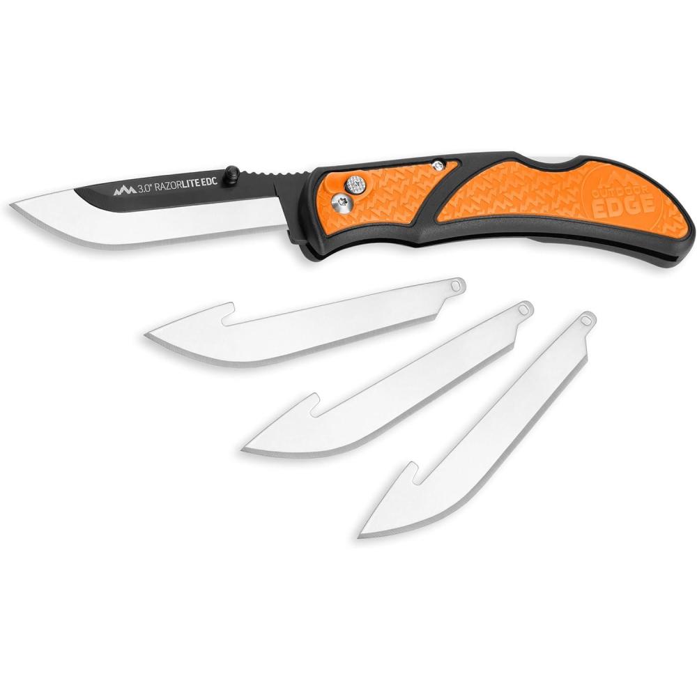 imageOUTDOOR EDGE 30quot RazorLite EDC Knife  EDC Folding Knife with Replaceable Blades and Clip  One Hand Opening for Everyday Carry Orange 4 BladesOrange