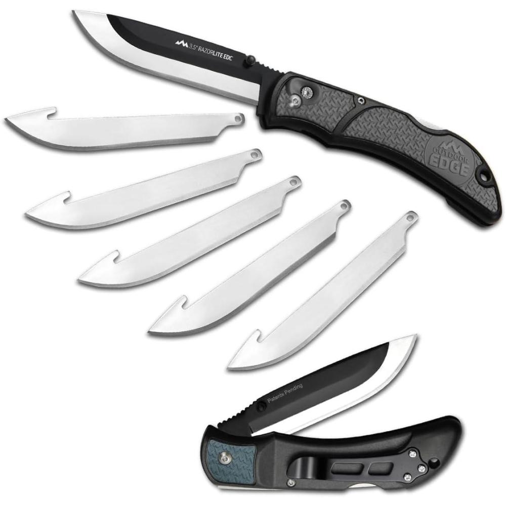 imageOUTDOOR EDGE 35quot RazorLite EDC Knife Pocket Knife with Replaceable Blades and Clip Perfect For Hunting ampamp Skinning Deer Blaze Orange with 30 BladesGray 6 Blades
