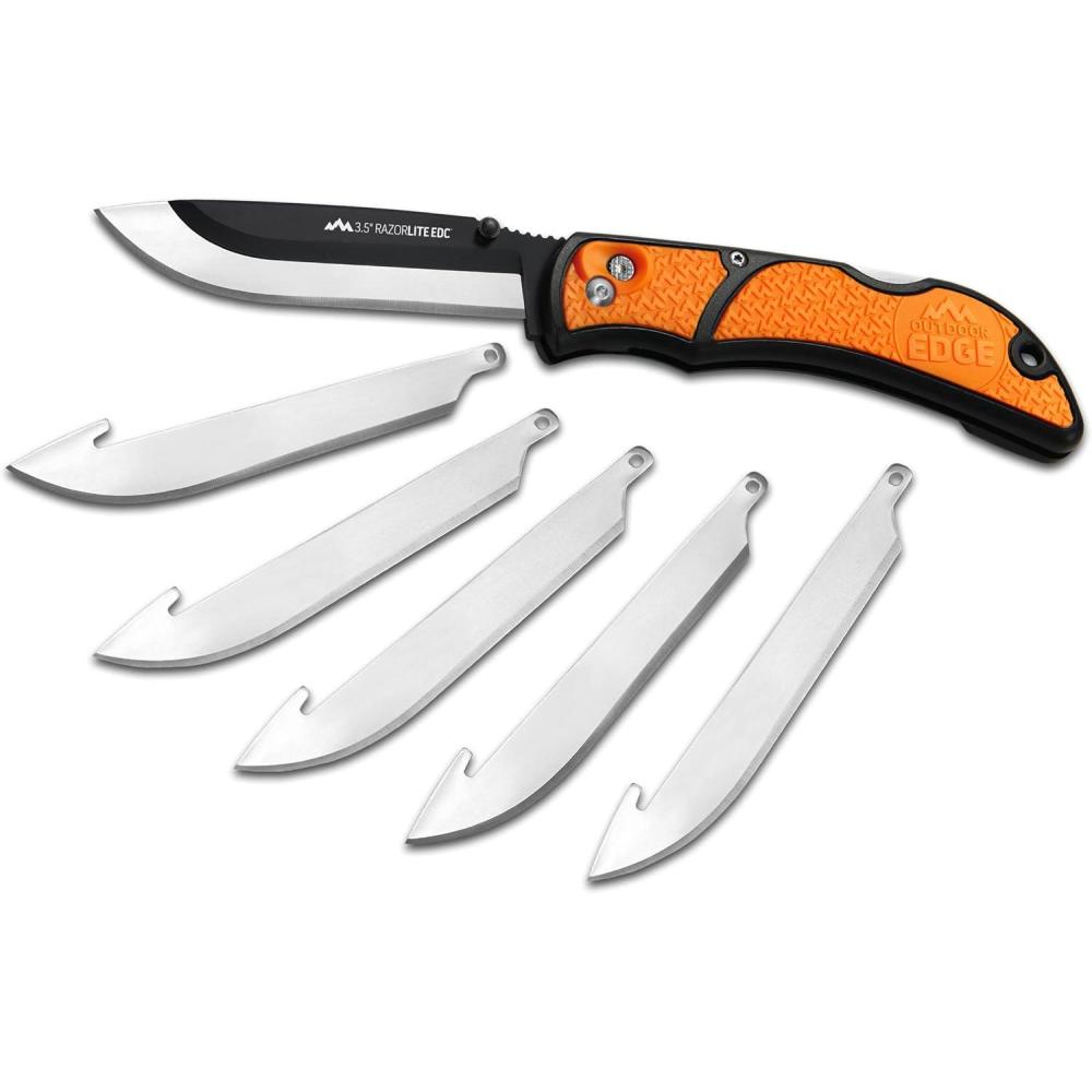 imageOUTDOOR EDGE 35quot RazorLite EDC Knife Pocket Knife with Replaceable Blades and Clip Perfect For Hunting ampamp Skinning Deer Blaze Orange with 30 BladesOrange 6 Blades