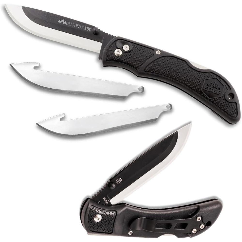 imageOUTDOOR EDGE Onyx EDC 35quot Folding Pocket Knife Replaceable Blade System with 27 RazorSharp Blades Pocket Clip ampamp Lockback Safety Everyday Carry Knife for Outdoorsmen Hunters ampamp DIY Tasks35