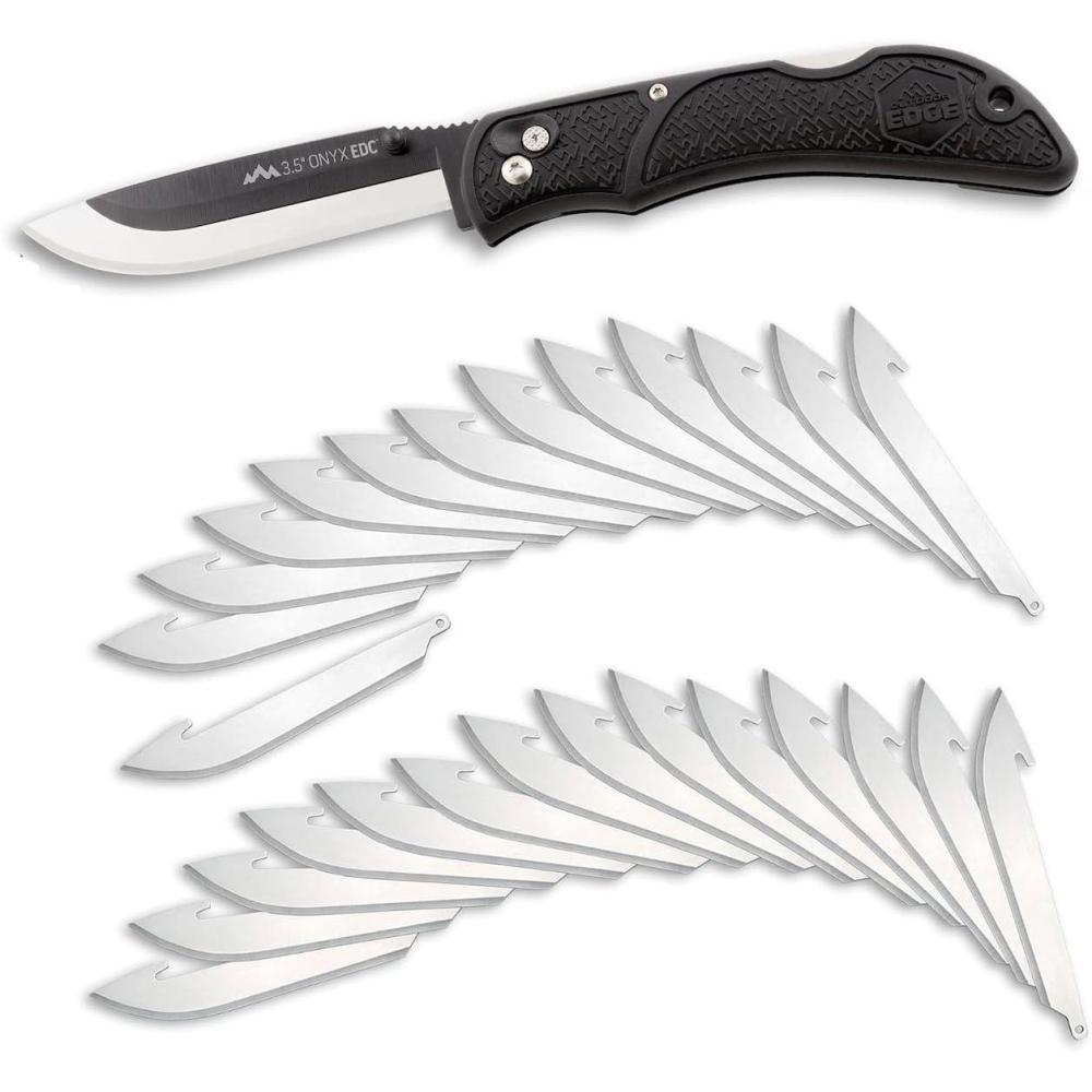 imageOUTDOOR EDGE Onyx EDC 35quot Folding Pocket Knife Replaceable Blade System with 27 RazorSharp Blades Pocket Clip ampamp Lockback Safety Everyday Carry Knife for Outdoorsmen Hunters ampamp DIY Tasks35 27 Blades