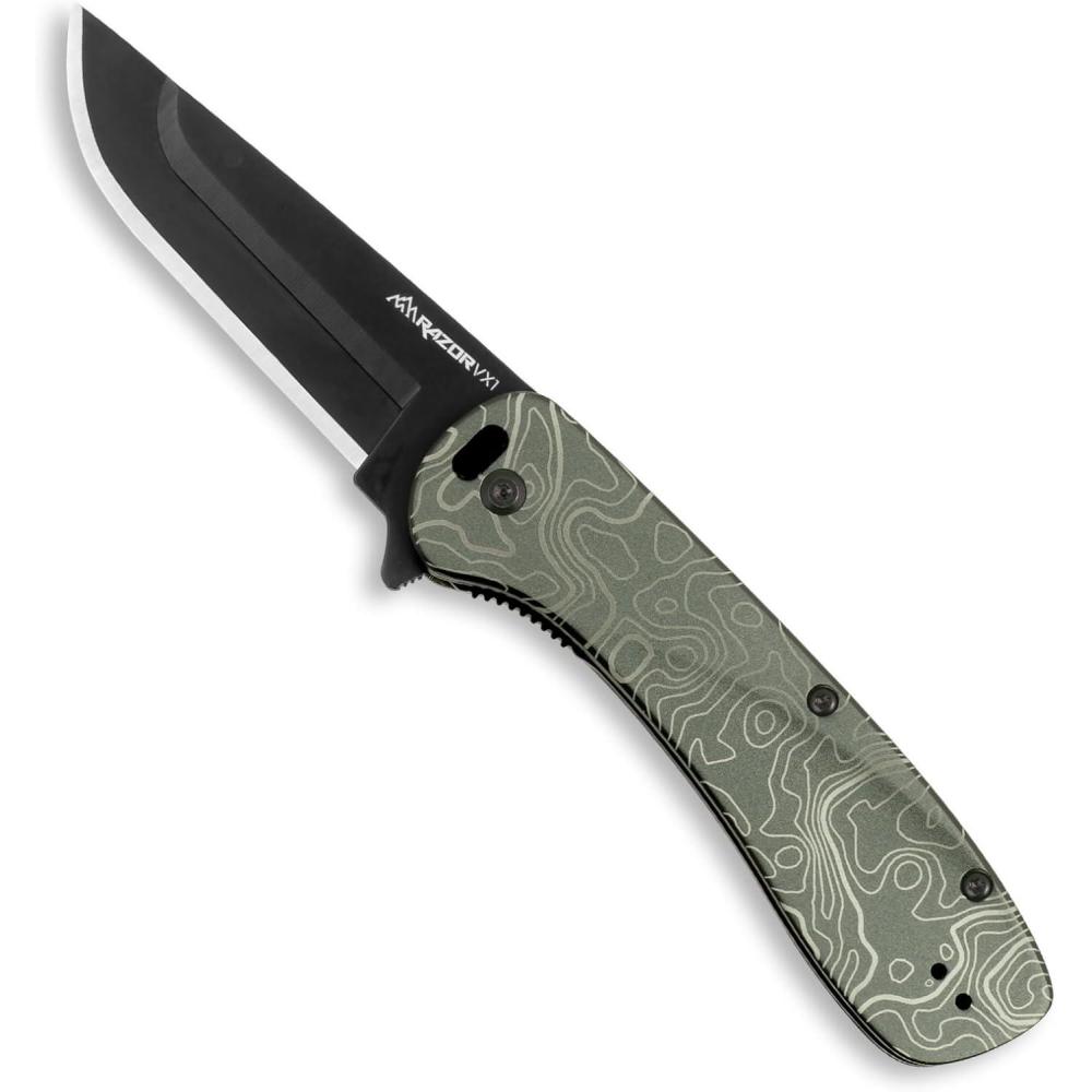 imageOUTDOOR EDGE RAZOR VX1 Replaceable Blade Assisted EDC Folding Pocket Knife 3quot Stainless Blade Black Anodized Aluminum Handle Reversible Pocket Clip Outdoor Camping Survival UtilityTopo